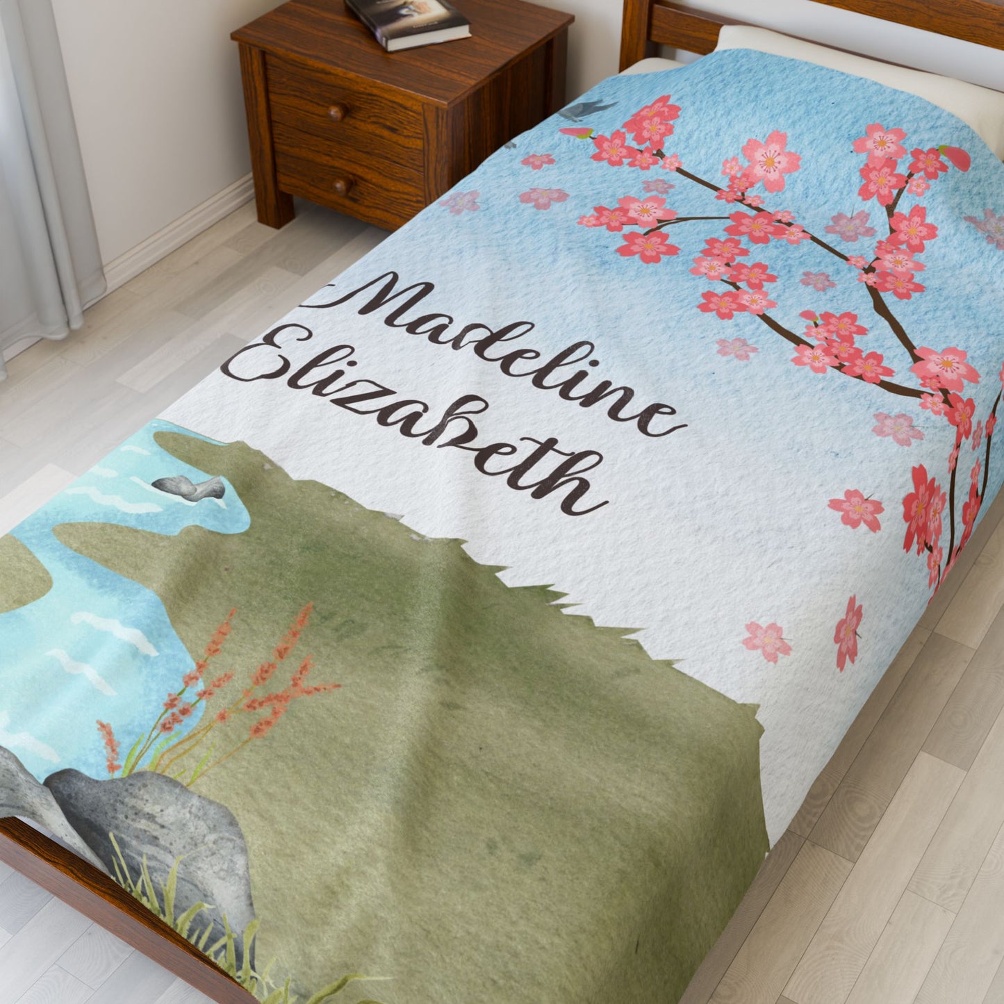 Cherry Blossoms Personalized w/Child's Name—Baby Loss Remembrance (minky velveteen blanket)