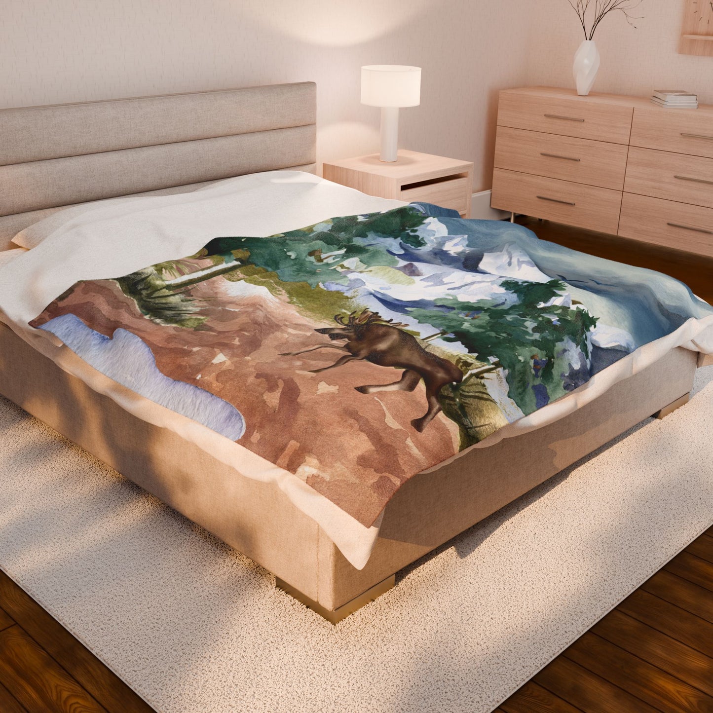 Moose in the Mountains—Nature Scenery (minky velveteen blanket)