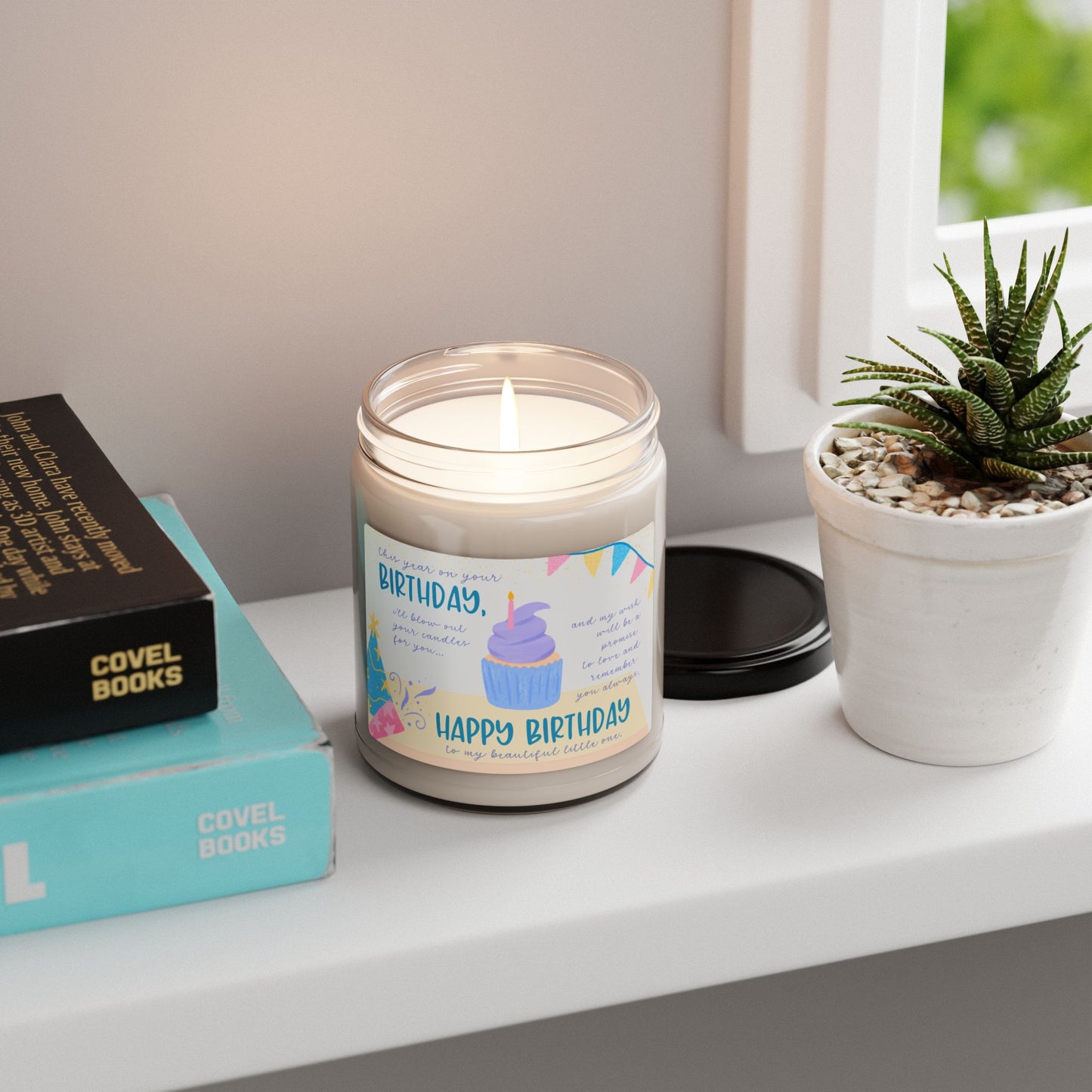 Cupcake and Streamers, This Year on Your Birthday I'll Blow out the Candles For You—Memorial Baby Birthday (9 oz soy candle)