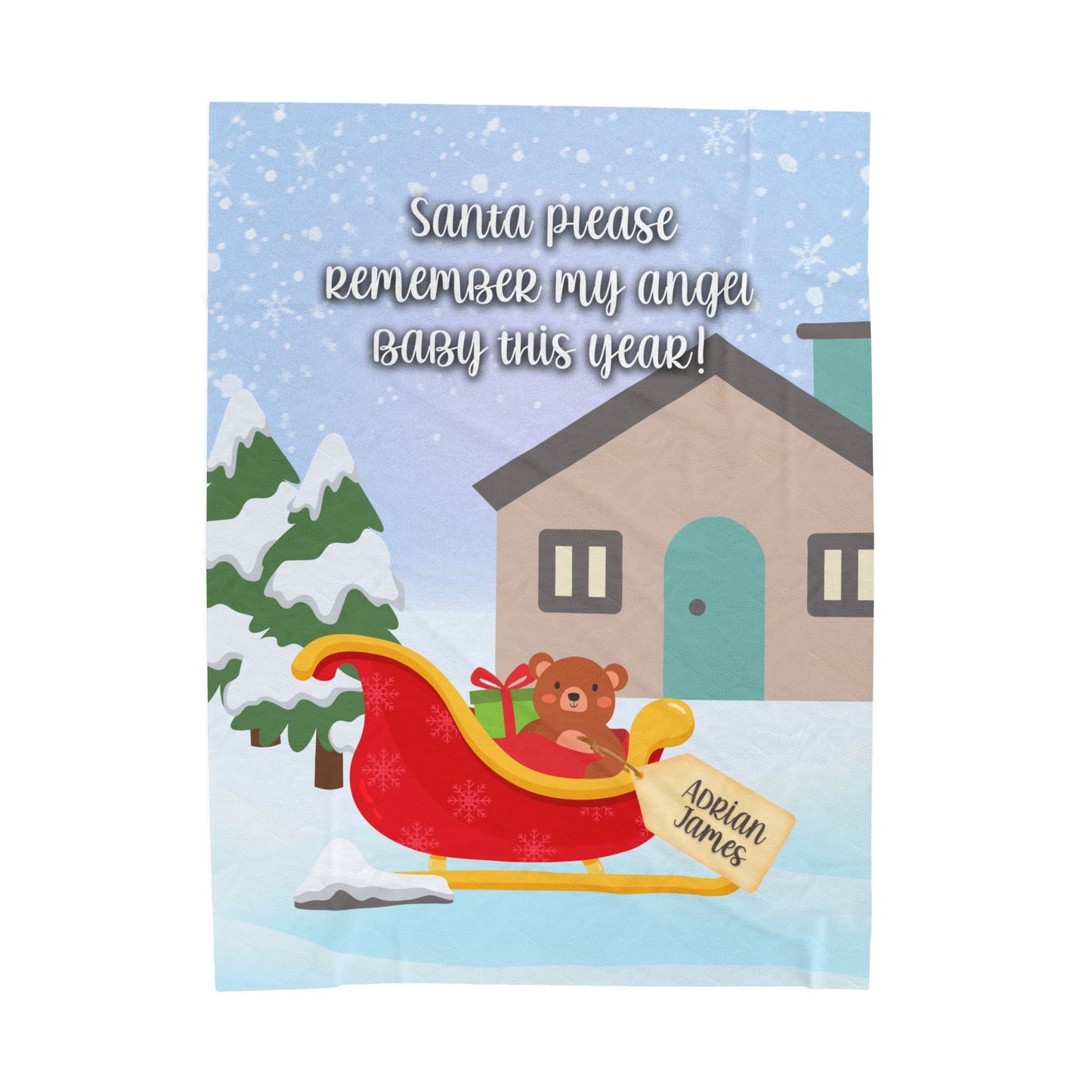 Santa please remember my angel baby w/Sleigh, Personalizable w/Name—Baby Loss Remembrance (minky velveteen blanket)