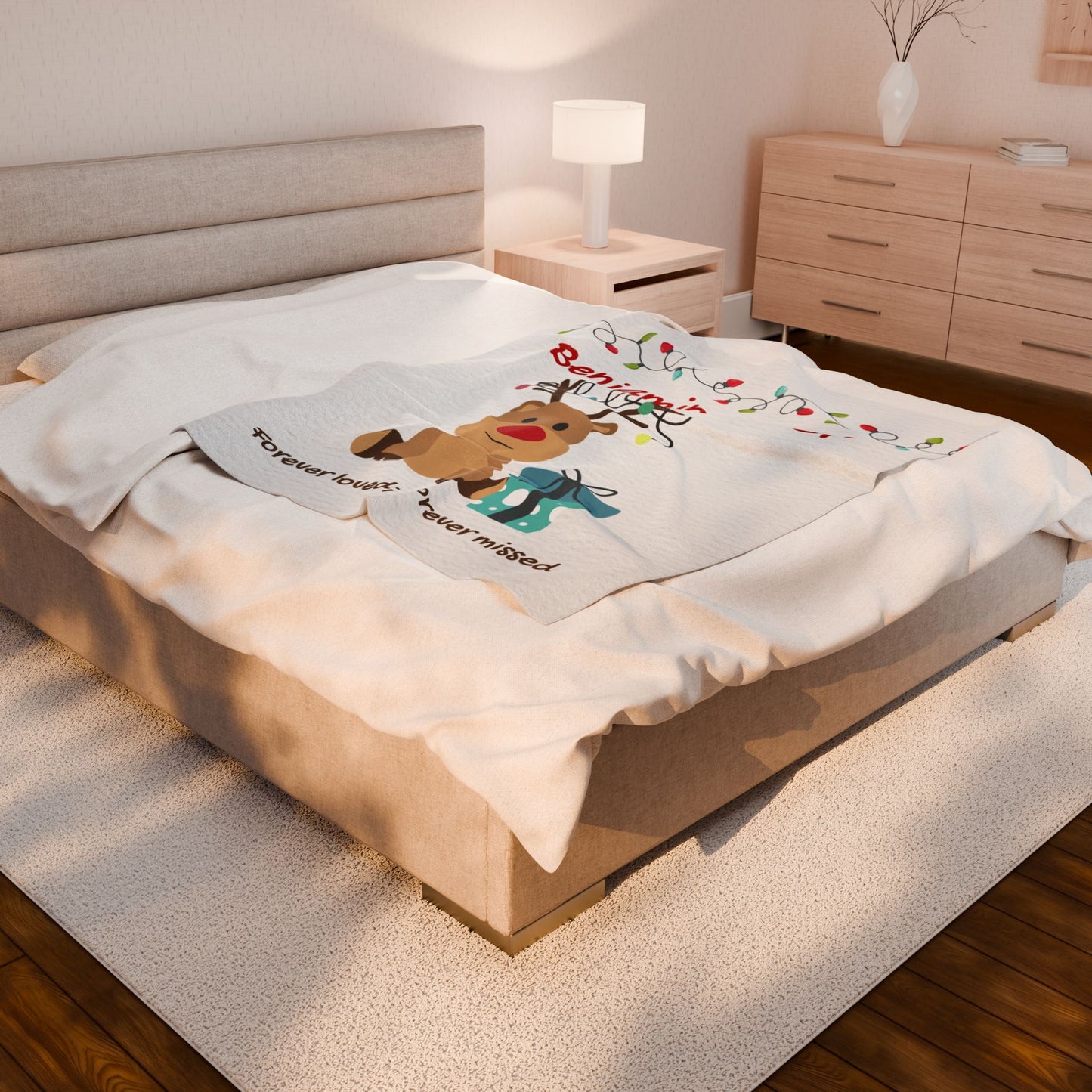 Reindeer Holidays Lights Personalizable w/Name—Baby Loss Remembrance (minky velveteen blanket)