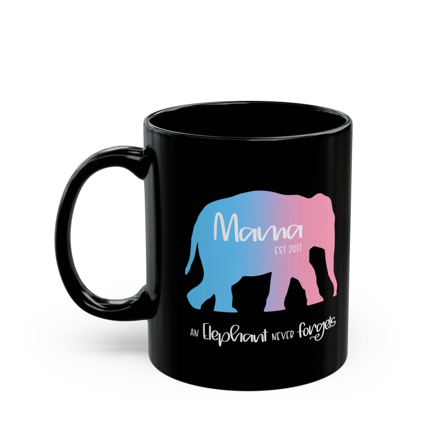 Mama/Papa Est Year Elephant Never Forgets—Baby Loss Remembrance (ceramic coffee mug)