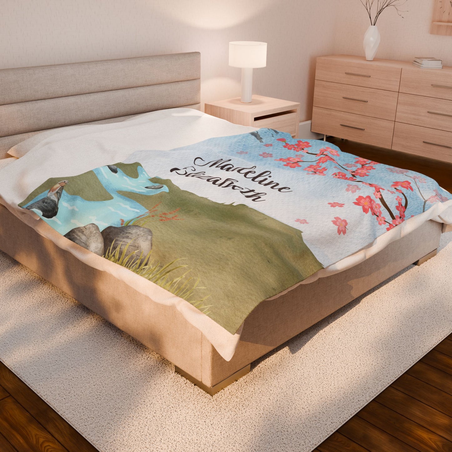 Cherry Blossoms Personalized w/Child's Name—Baby Loss Remembrance (minky velveteen blanket)
