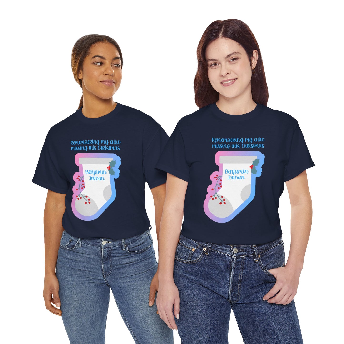 White Stocking Remembering my Child this Christmas; Personalize w/Name—Baby Loss Remembrance (unisex t-shirt)