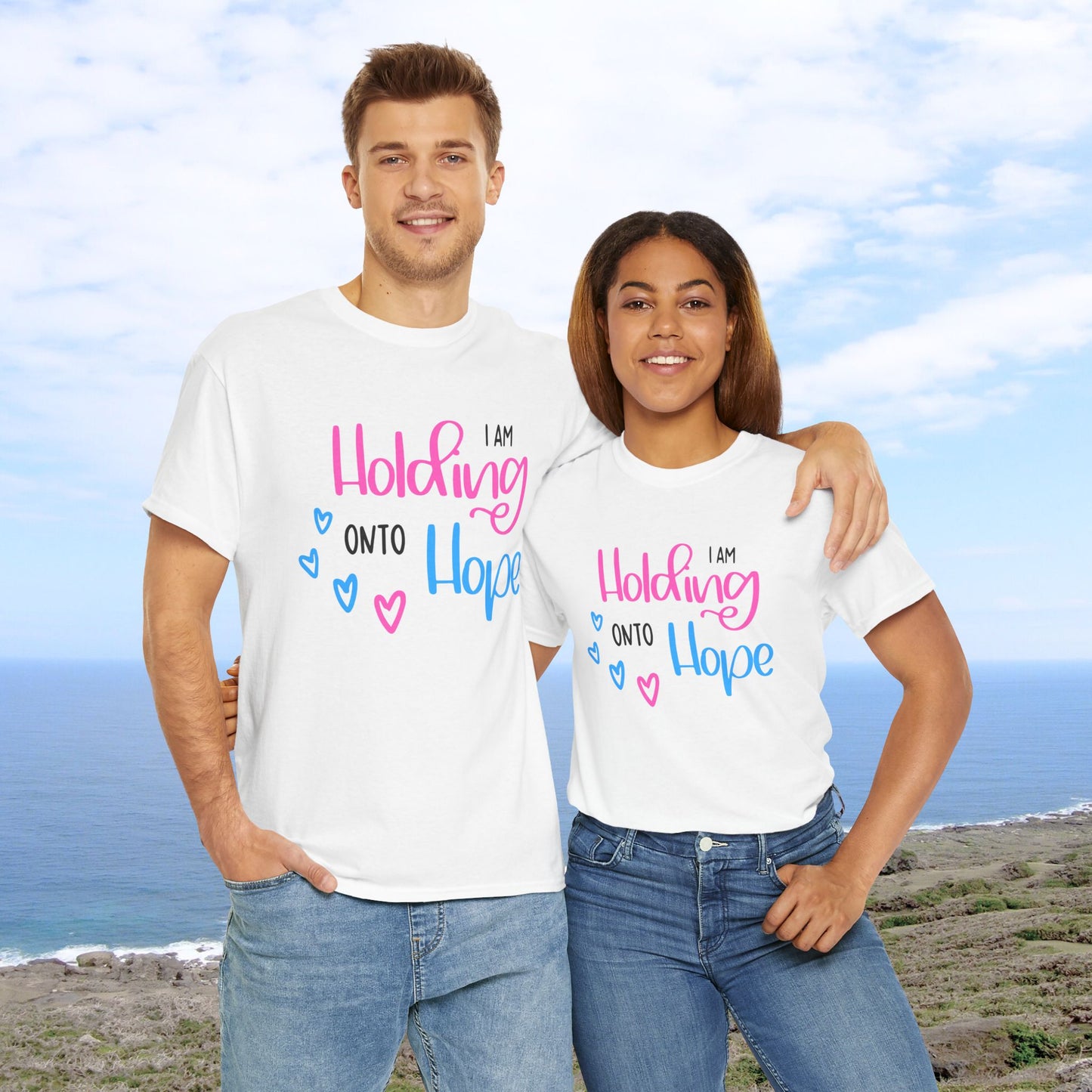 I am Holding onto Hope—Pregnancy after Loss Mantras and Affirmations (unisex T-shirt)