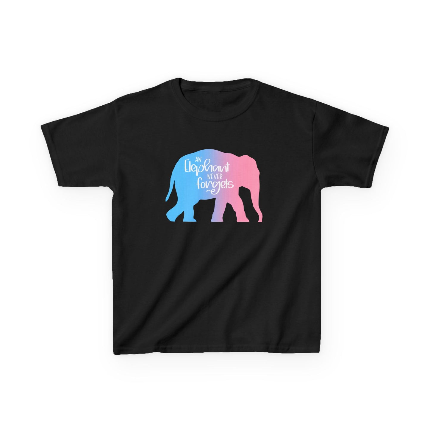 Gradient Elephant Never Forgets—Baby Loss Remembrance (unisex child's t-shirt)
