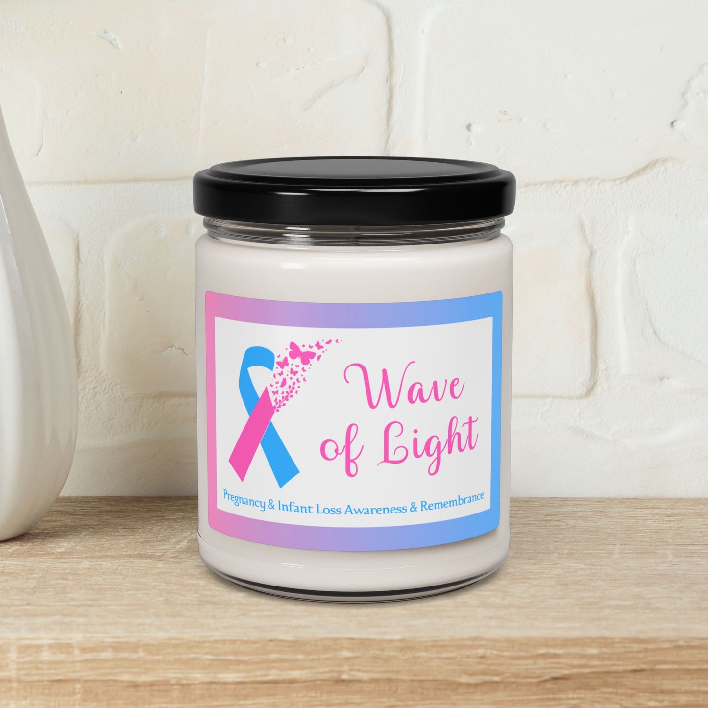 Wave of Light w/PAIL ribbon; Personalizable w/Name—Baby Loss Remembrance (9 oz soy candle)