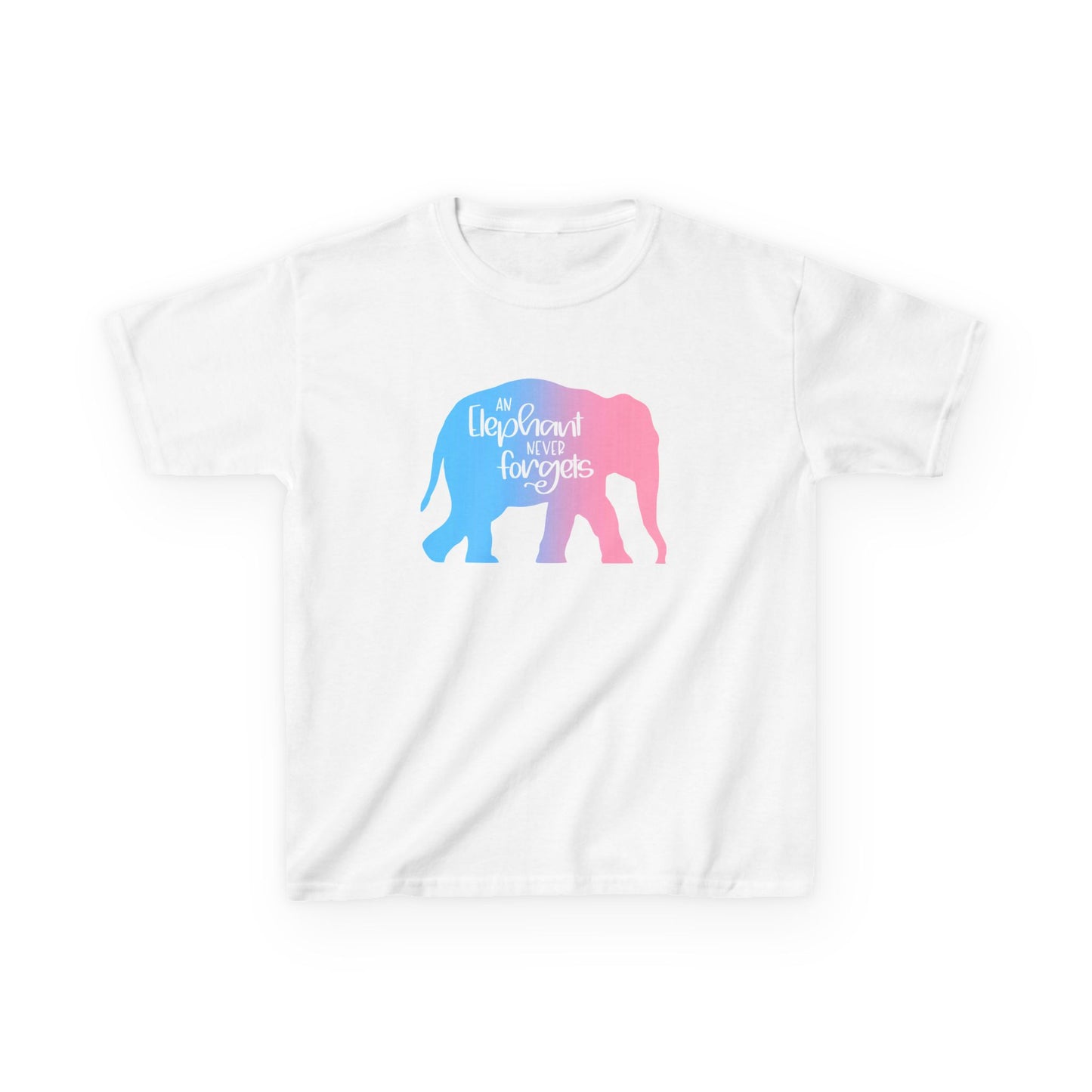 Gradient Elephant Never Forgets—Baby Loss Remembrance (unisex child's t-shirt)