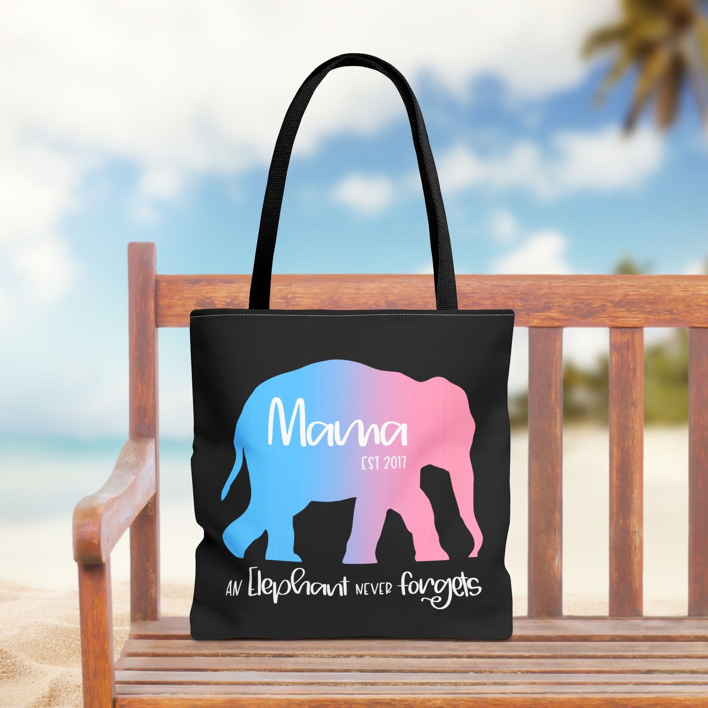 Mama/Papa Est Year Elephant Never Forgets—Baby Loss Remembrance (poly tote bag)