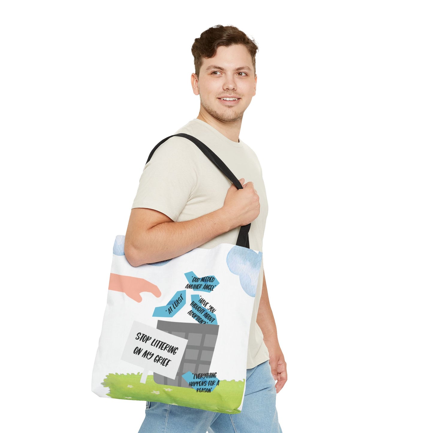Platitudes in the Trash, Stop Littering on my Grief—Blunt, Sassy, Snarky Grief (poly tote bag)