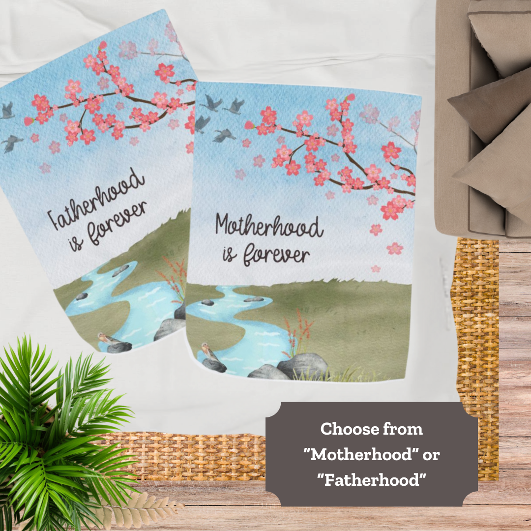 Cherry Blossoms Motherhood/Fatherhood is Forever—I'm a Bereaved Parent (minky velveteen blanket)