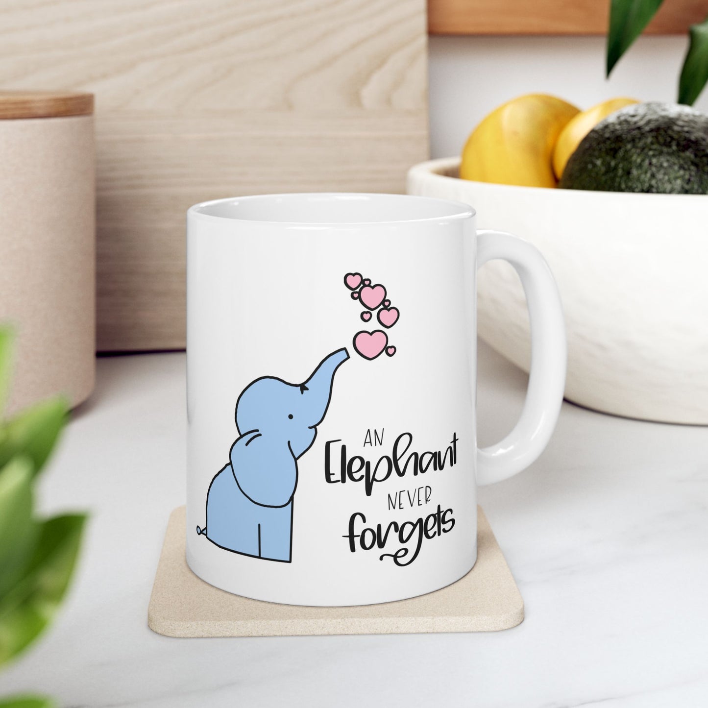 Cartoon Elephant Never Forgets—Baby Loss Remembrance (ceramic coffee mug)