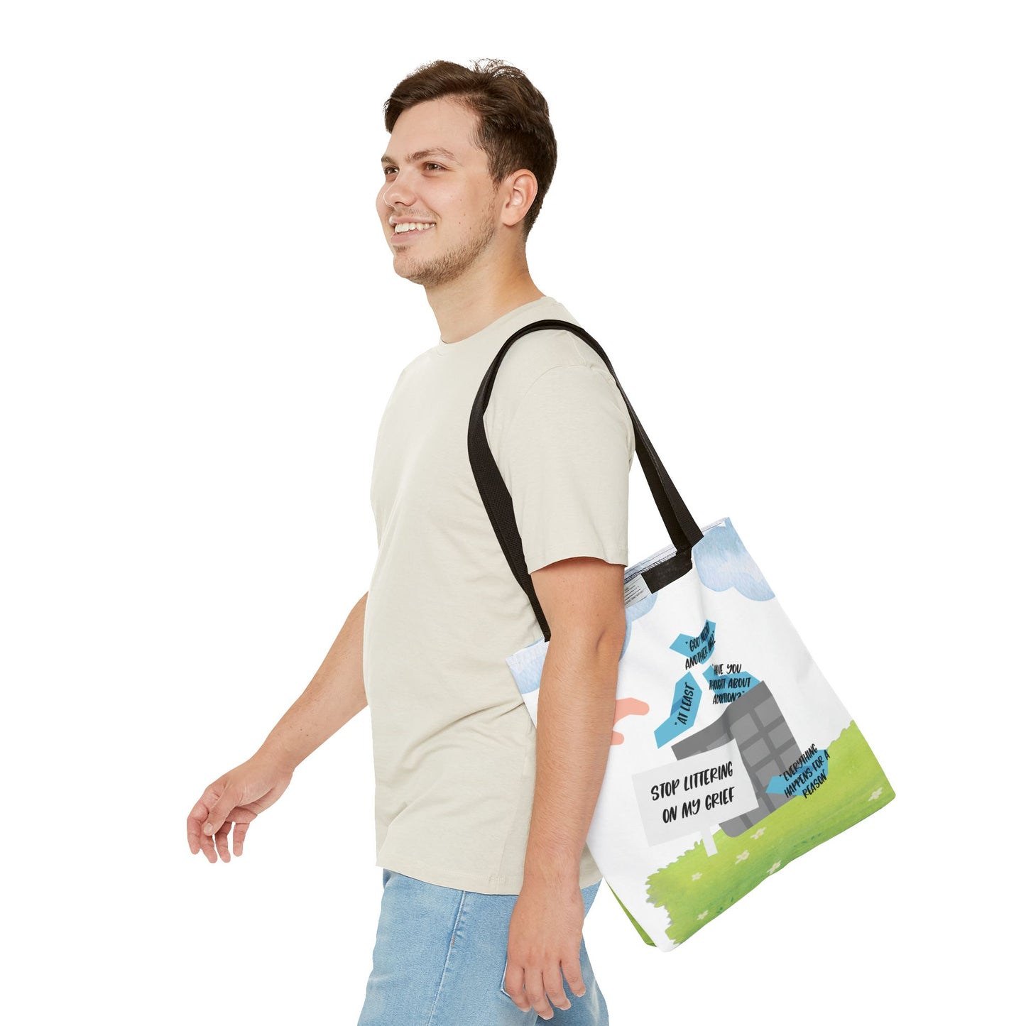 Platitudes in the Trash, Stop Littering on my Grief—Blunt, Sassy, Snarky Grief (poly tote bag)