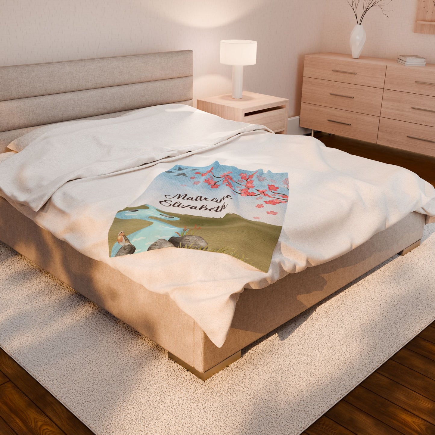 Cherry Blossoms Personalized w/Child's Name—Baby Loss Remembrance (minky velveteen blanket)