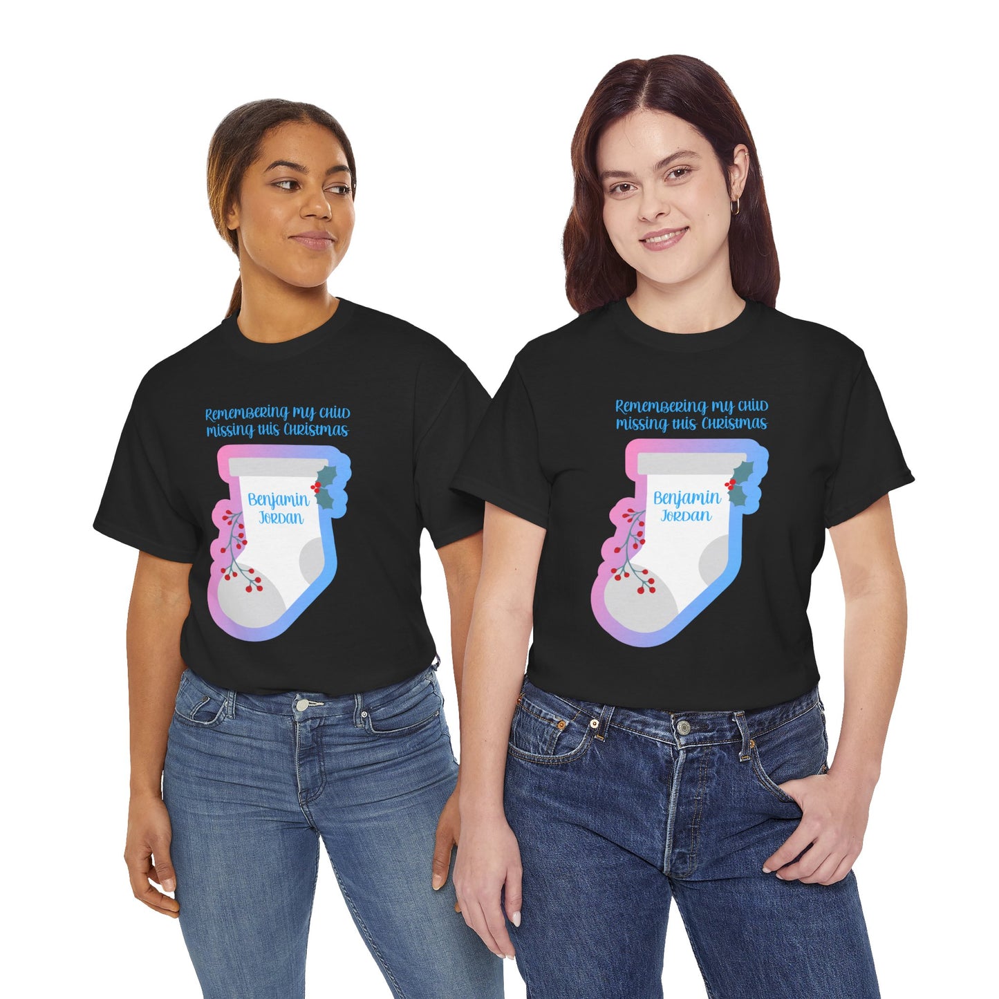 White Stocking Remembering my Child this Christmas; Personalize w/Name—Baby Loss Remembrance (unisex t-shirt)