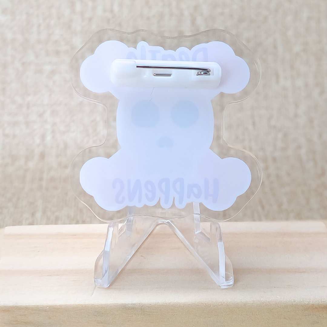 Death Happens w/Cartoon Skull—Death Awareness & Positivity (acrylic pin)