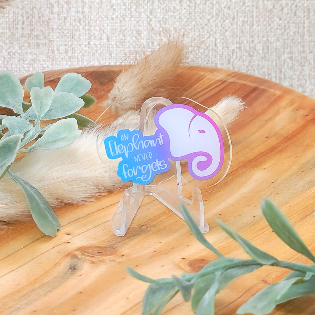 Stylized Elephant Head Never Forgets—Baby Loss Remembrance (acrylic pin)