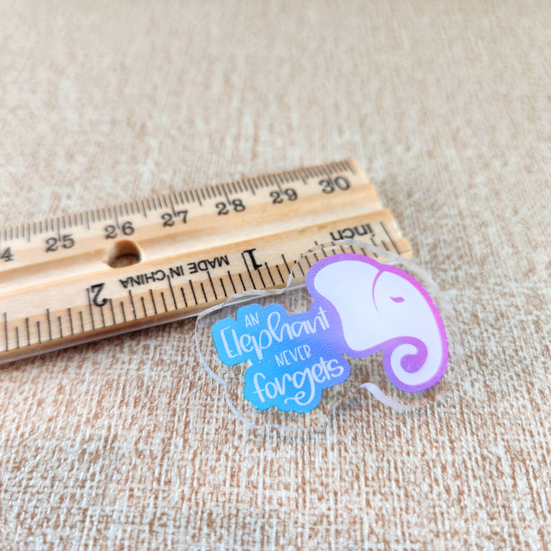 Stylized Elephant Head Never Forgets—Baby Loss Remembrance (acrylic pin)