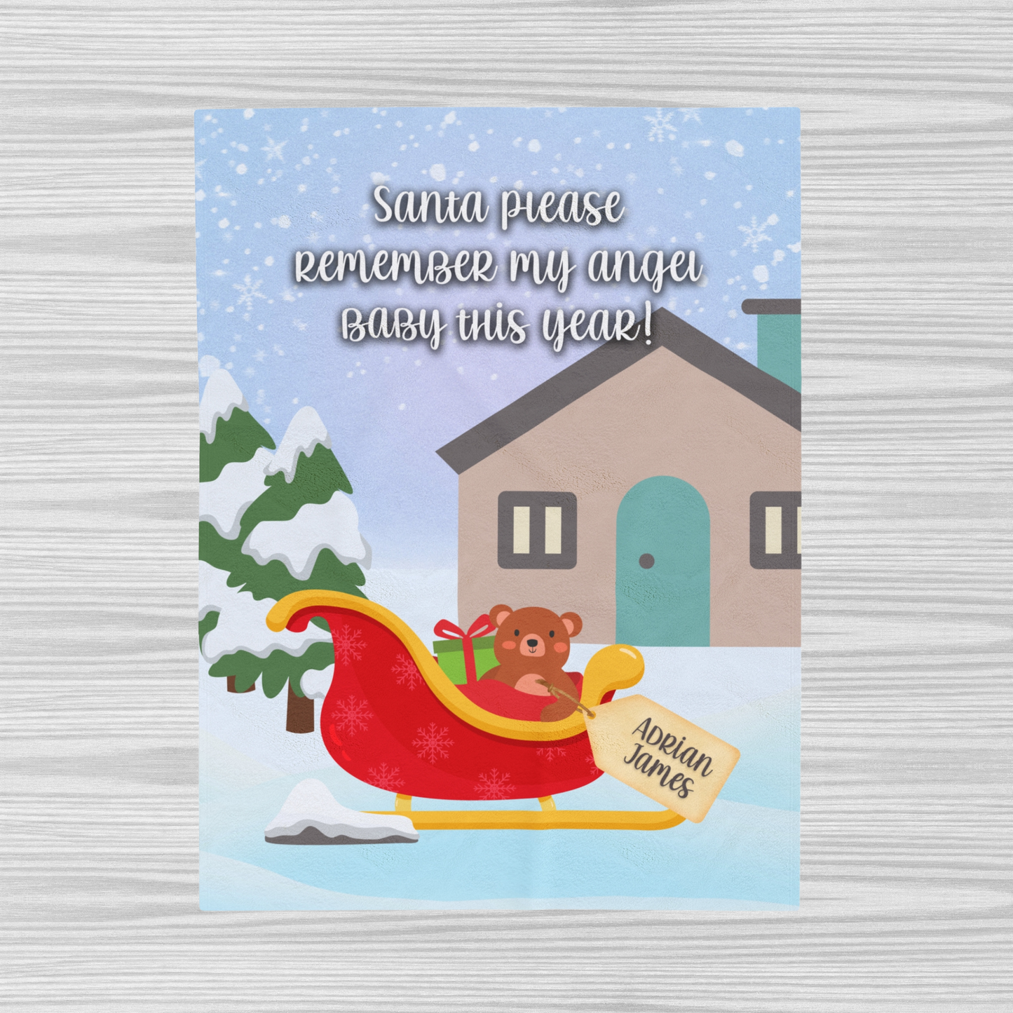 Santa please remember my angel baby w/Sleigh, Personalizable w/Name—Baby Loss Remembrance (minky velveteen blanket)