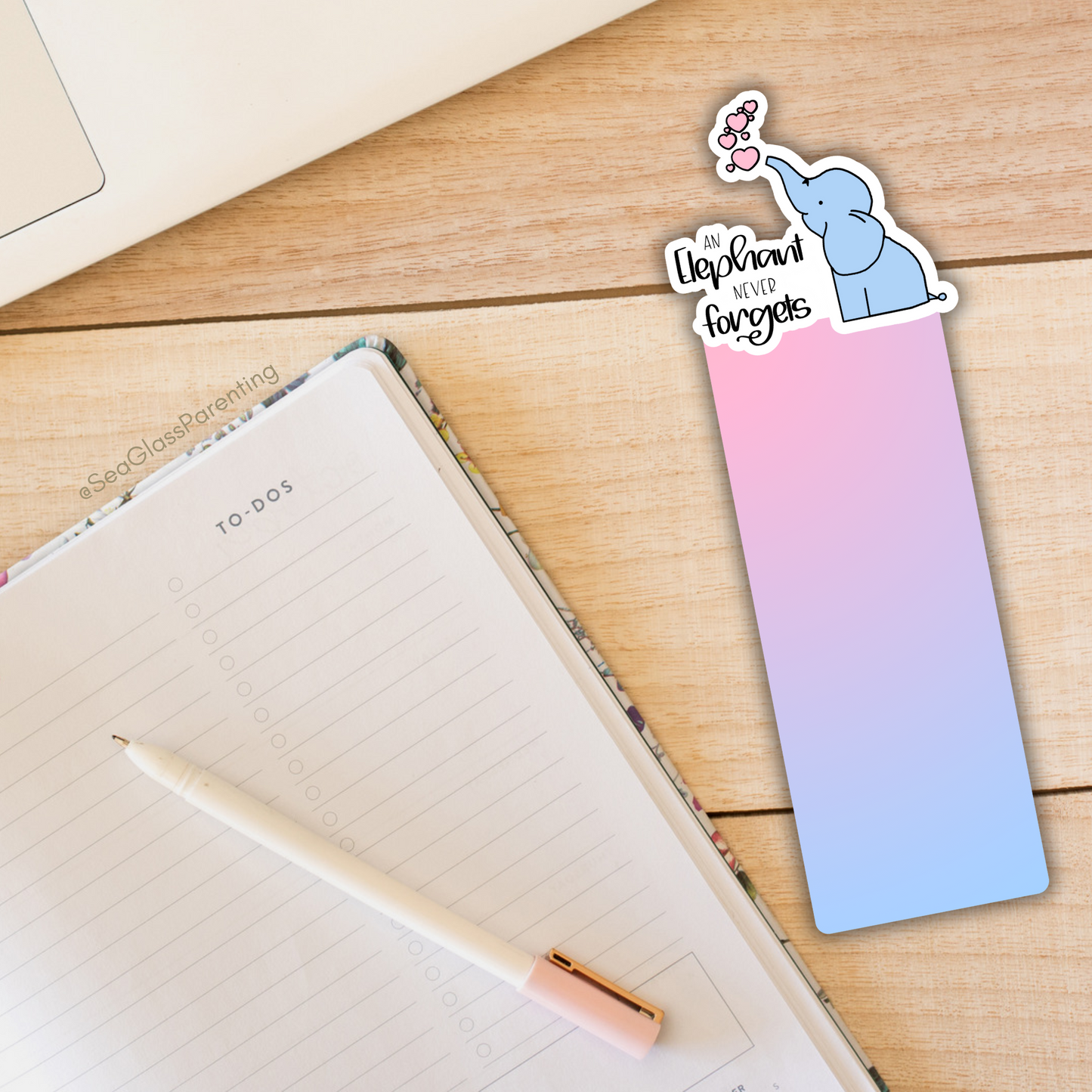 Cartoon Elephant Never Forgets—Baby Loss Remembrance (laminated bookmark)