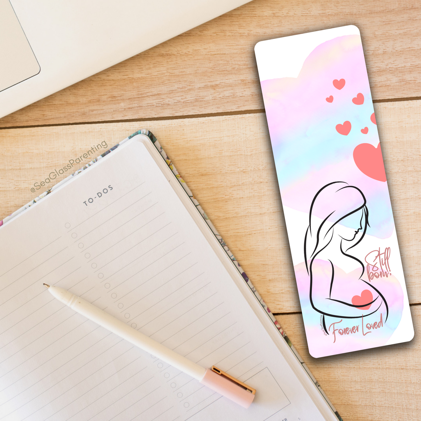 Stillborn; Forever Loved w/Mama's Pregnant Belly—Baby Loss Remembrance pink blue (laminated bookmark)