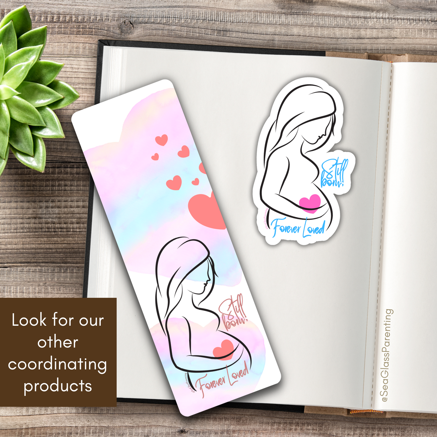 Stillborn; Forever Loved w/Mama's Pregnant Belly—Baby Loss Remembrance pink blue (laminated bookmark)