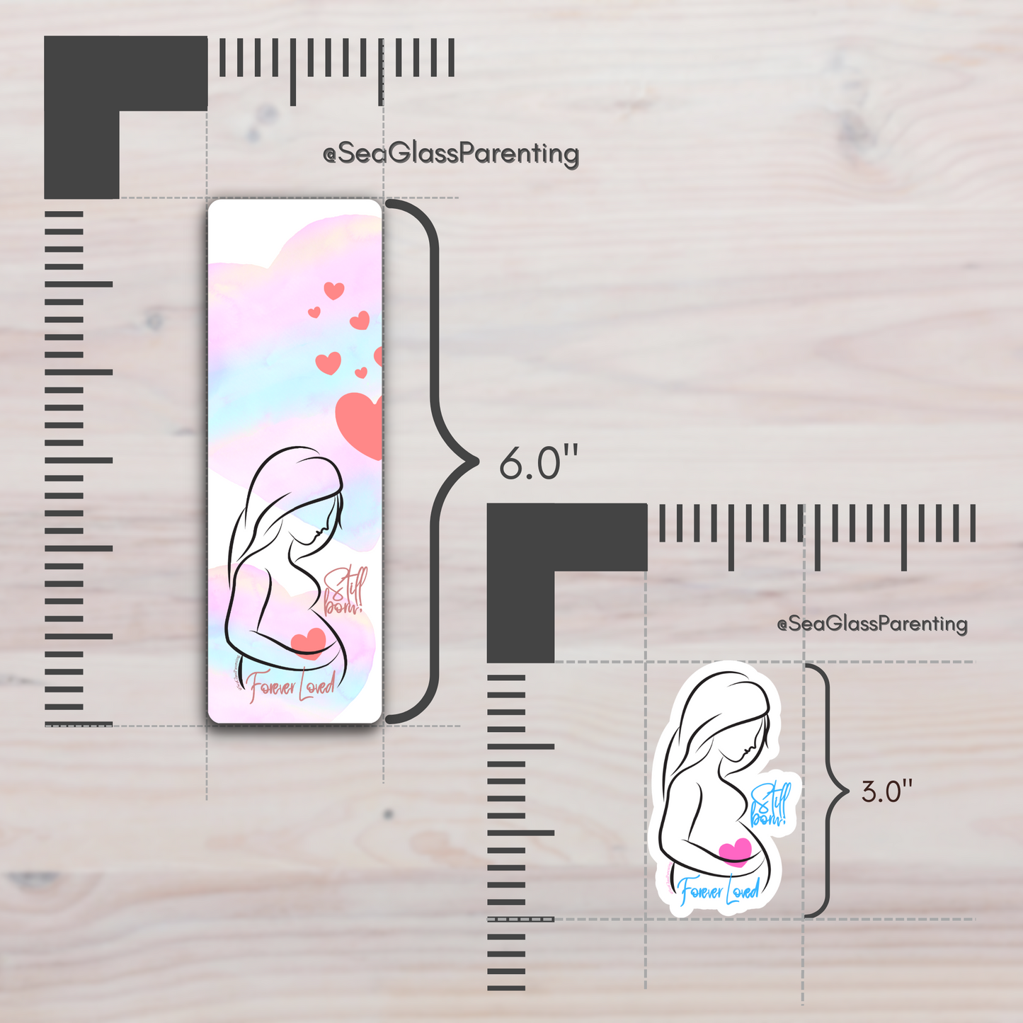 Stillborn; Forever Loved w/Mama's Pregnant Belly—Baby Loss Remembrance pink blue (laminated bookmark)
