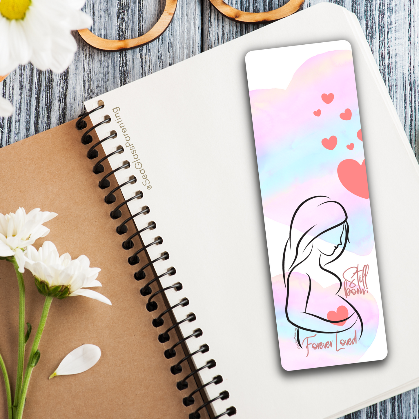 Stillborn; Forever Loved w/Mama's Pregnant Belly—Baby Loss Remembrance pink blue (laminated bookmark)
