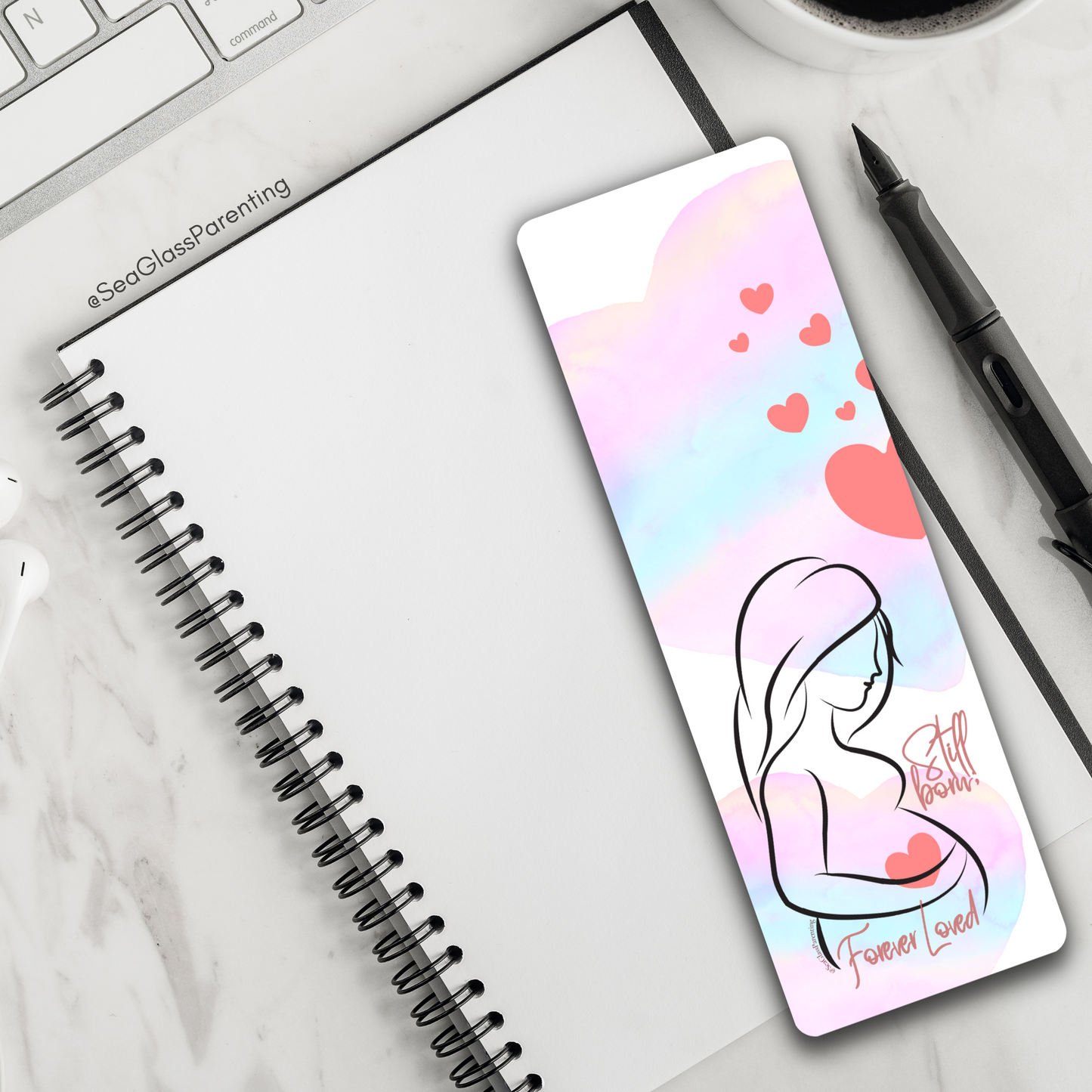 Stillborn; Forever Loved w/Mama's Pregnant Belly—Baby Loss Remembrance pink blue (laminated bookmark)
