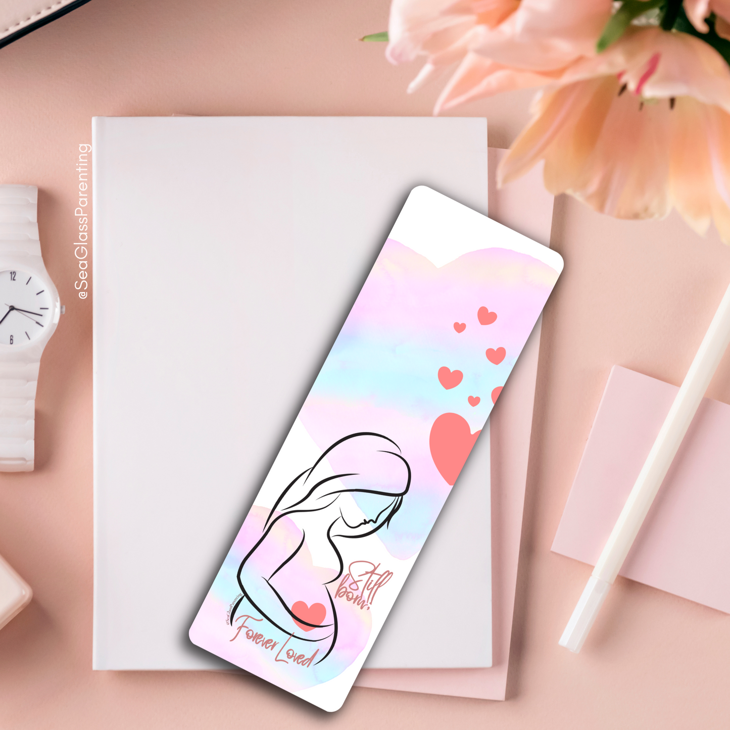Stillborn; Forever Loved w/Mama's Pregnant Belly—Baby Loss Remembrance pink blue (laminated bookmark)