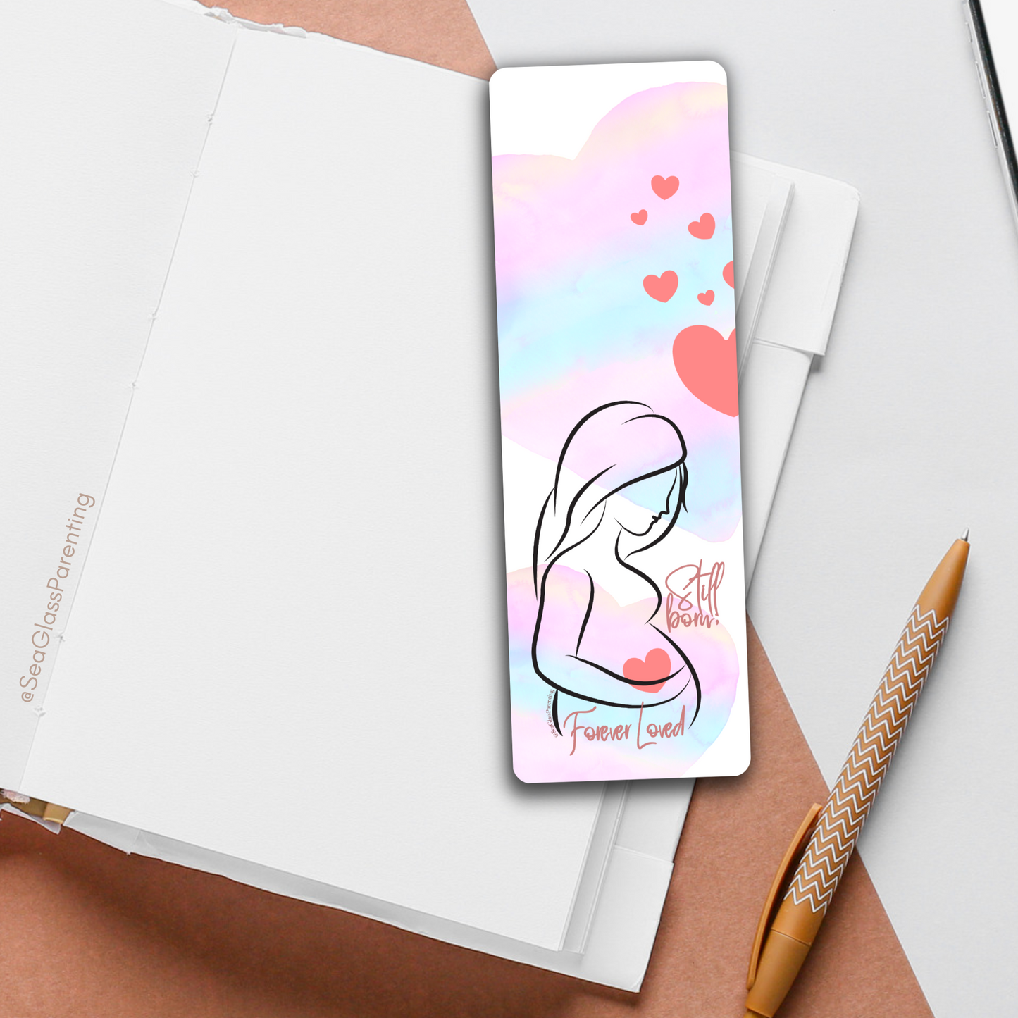 Stillborn; Forever Loved w/Mama's Pregnant Belly—Baby Loss Remembrance pink blue (laminated bookmark)