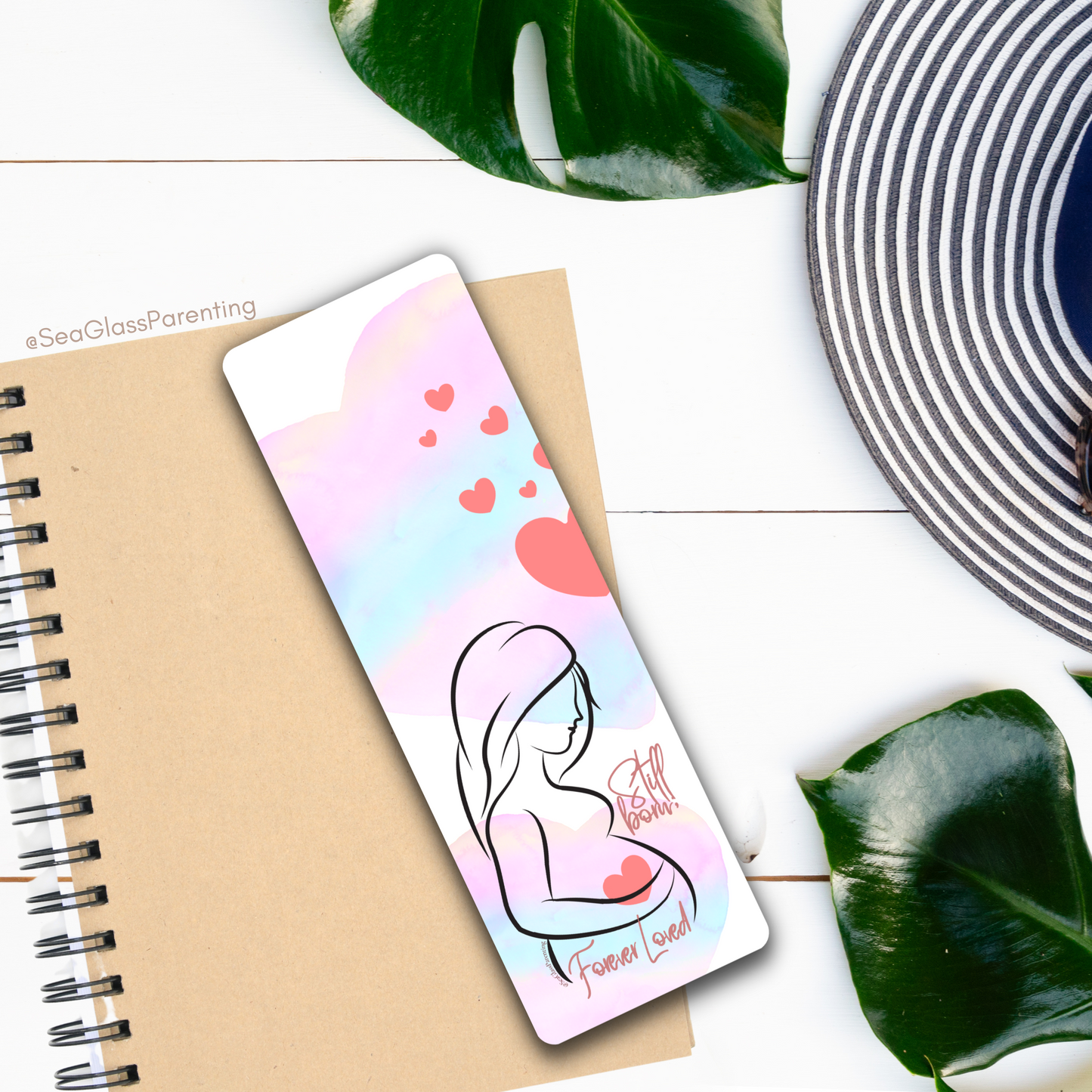 Stillborn; Forever Loved w/Mama's Pregnant Belly—Baby Loss Remembrance pink blue (laminated bookmark)