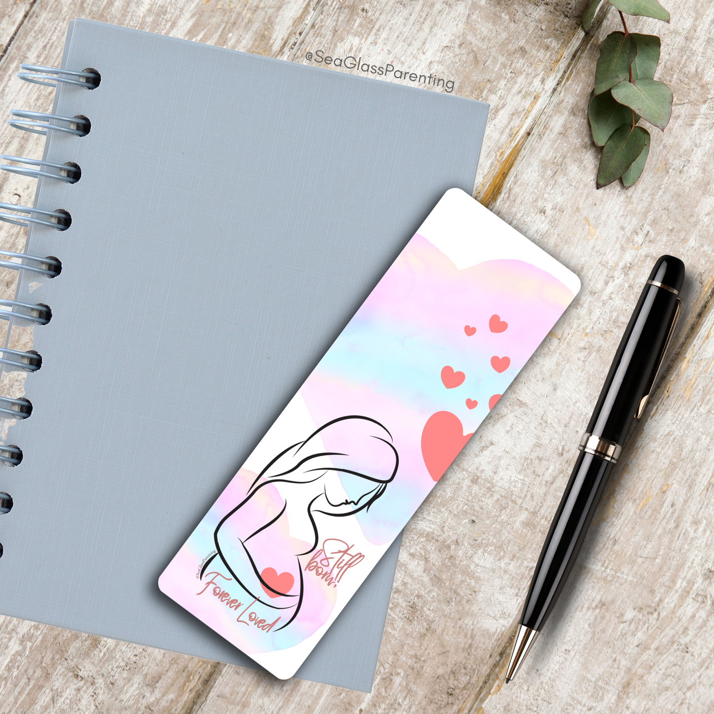 Stillborn; Forever Loved w/Mama's Pregnant Belly—Baby Loss Remembrance pink blue (laminated bookmark)