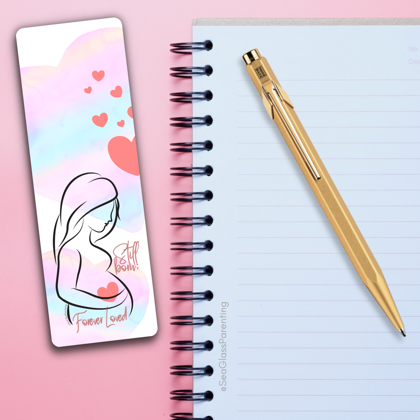 Stillborn; Forever Loved w/Mama's Pregnant Belly—Baby Loss Remembrance pink blue (laminated bookmark)