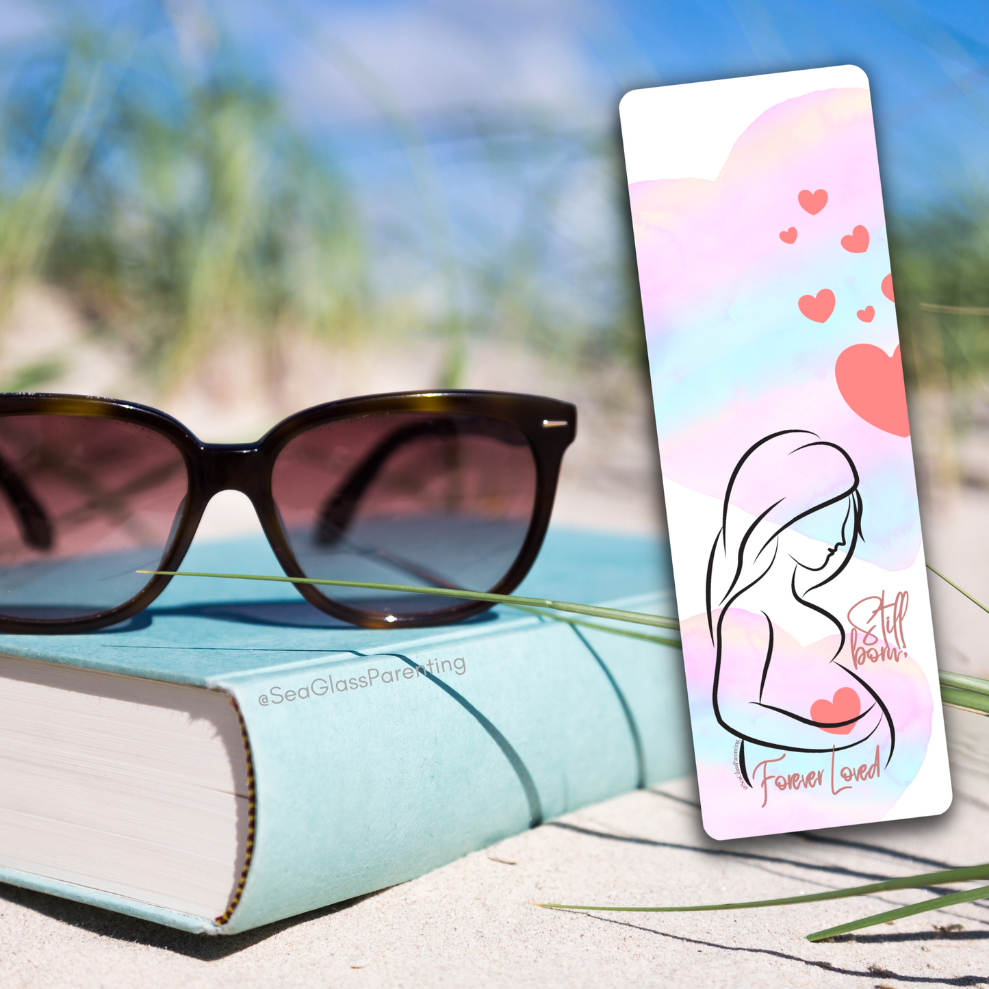 Stillborn; Forever Loved w/Mama's Pregnant Belly—Baby Loss Remembrance pink blue (laminated bookmark)