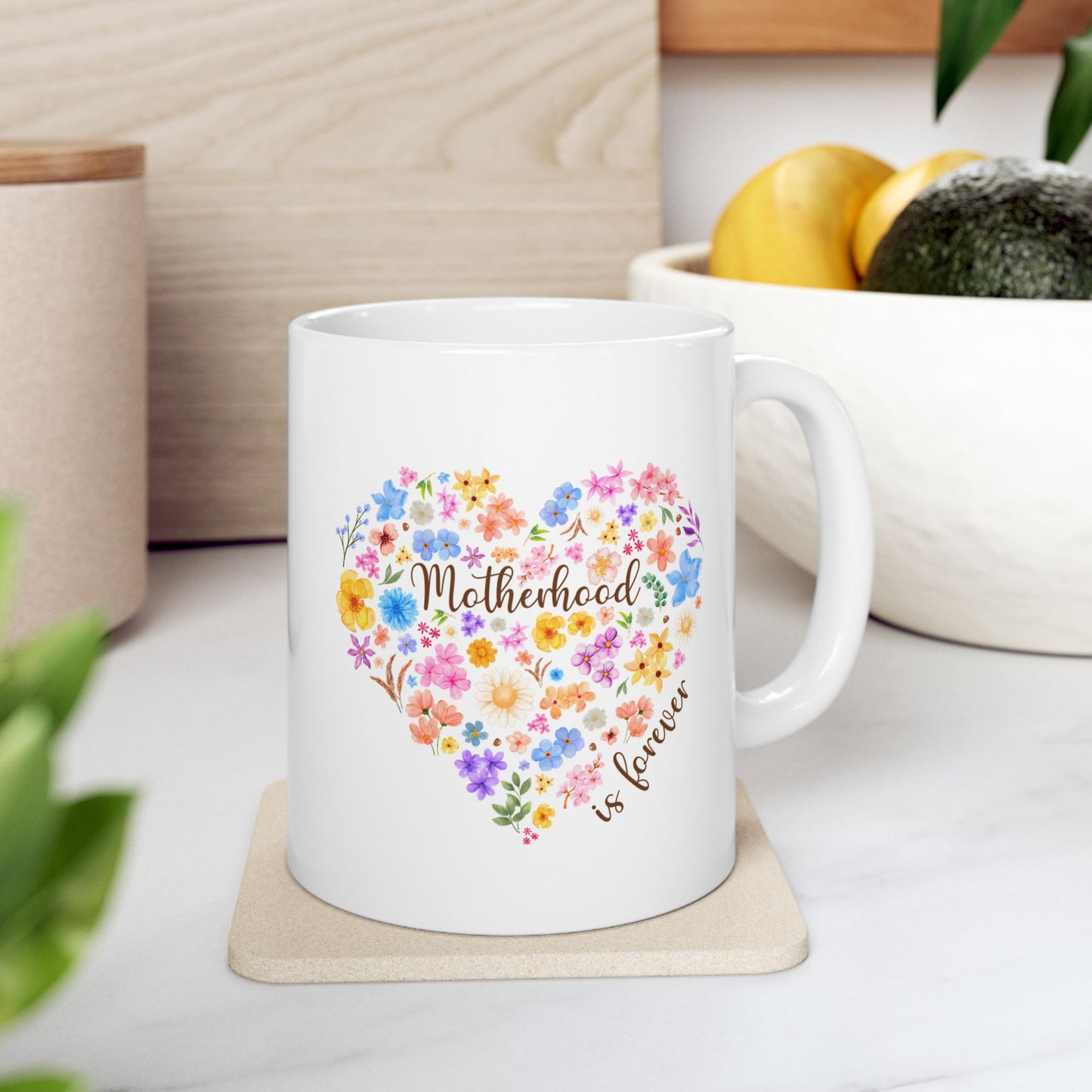 Floral Heart Motherhood/Fatherhood is Forever—Baby Loss Remembrance (ceramic coffee mug)