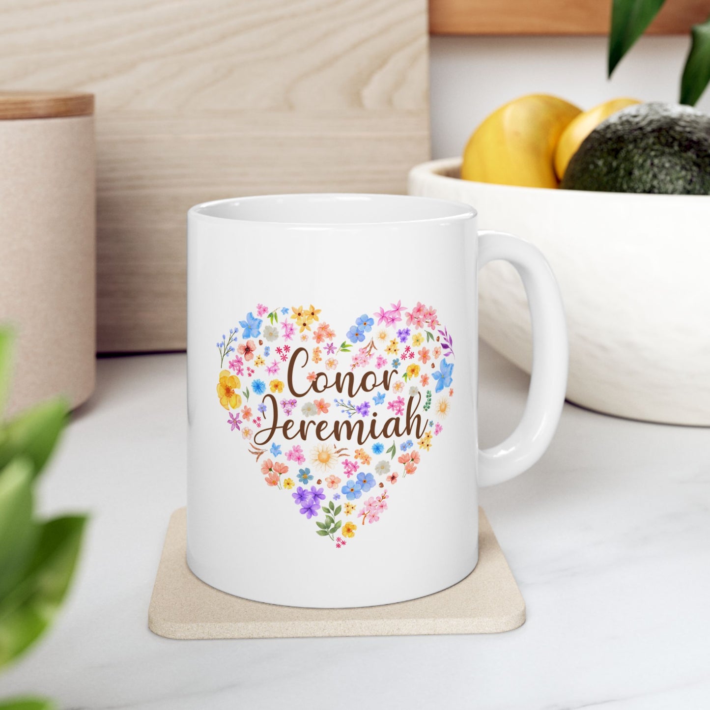 Floral Heart Personalized w/Child's Name—Baby Loss Remembrance (ceramic coffee mug)