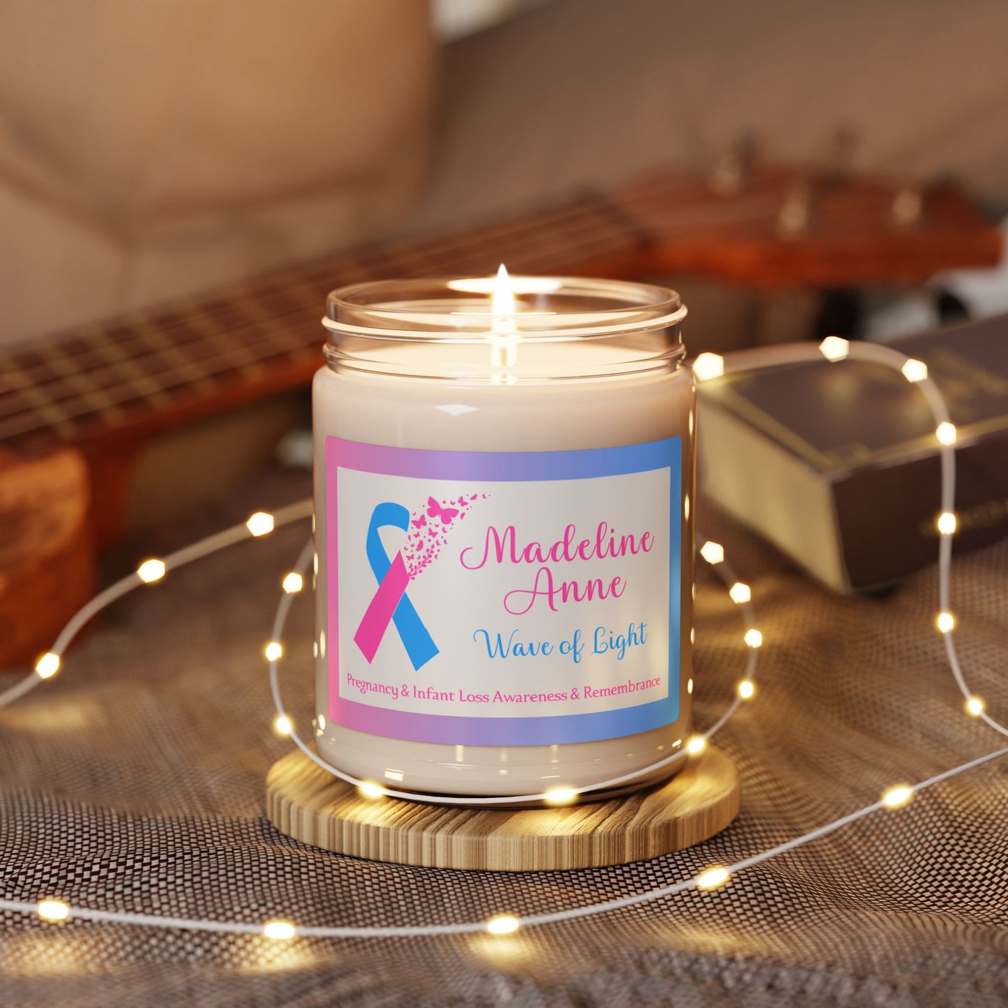Wave of Light w/PAIL ribbon; Personalizable w/Name—Baby Loss Remembrance (9 oz soy candle)
