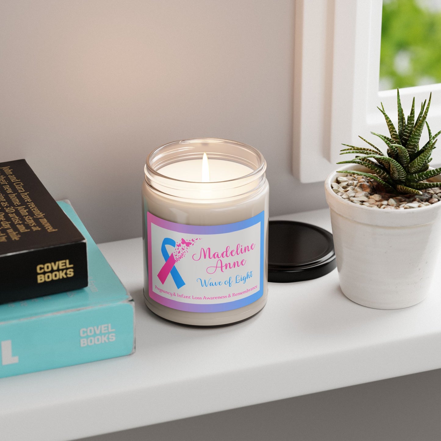 Wave of Light w/PAIL ribbon; Personalizable w/Name—Baby Loss Remembrance (9 oz soy candle)