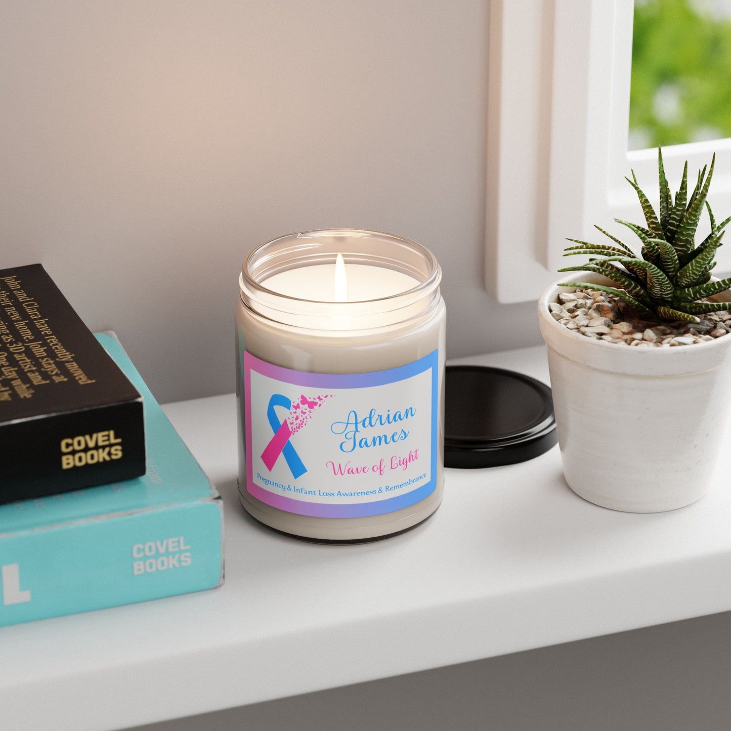 Wave of Light w/PAIL ribbon; Personalizable w/Name—Baby Loss Remembrance (9 oz soy candle)