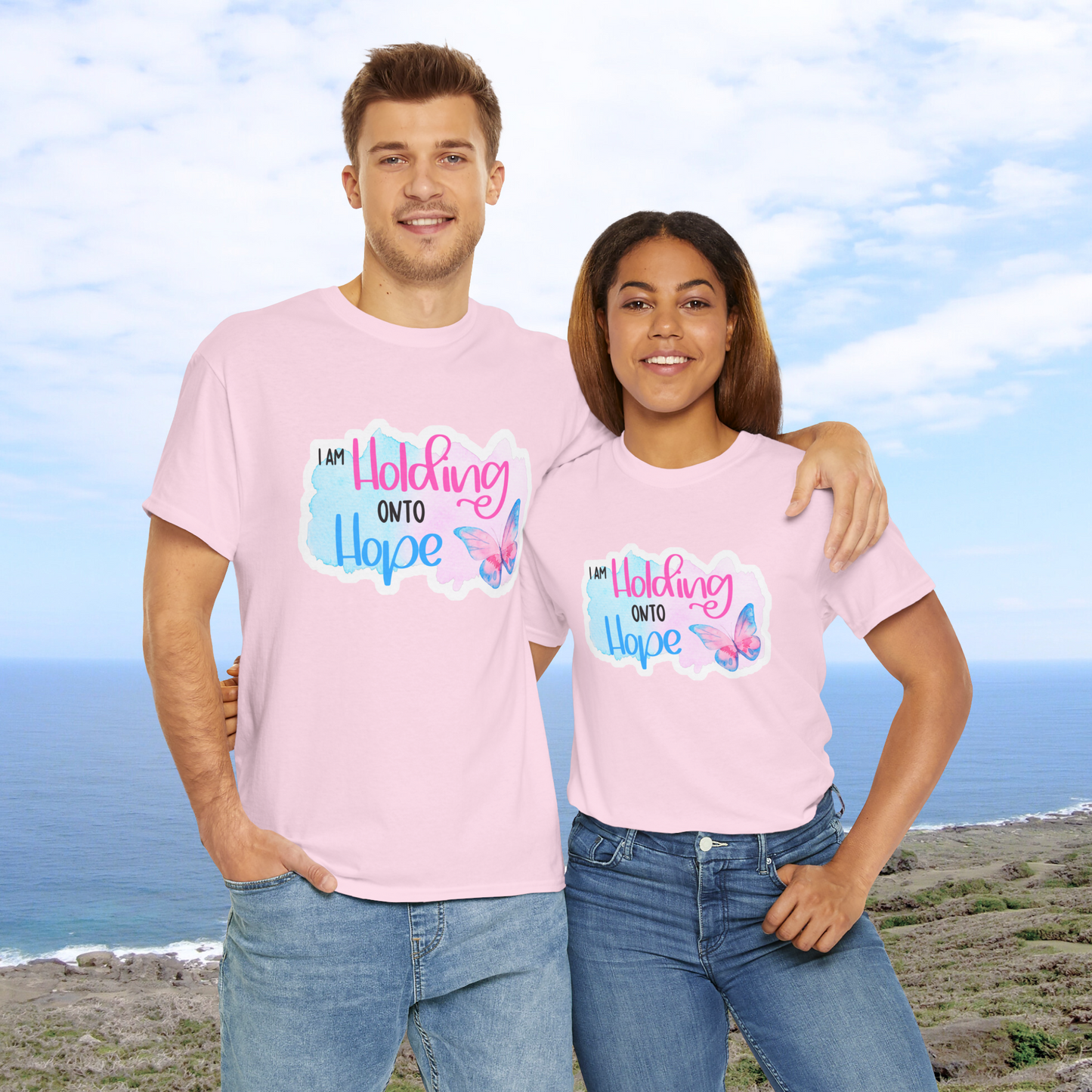 I am Holding onto Hope w/Butterfly—Life after Pregnancy Loss (unisex T-shirt)