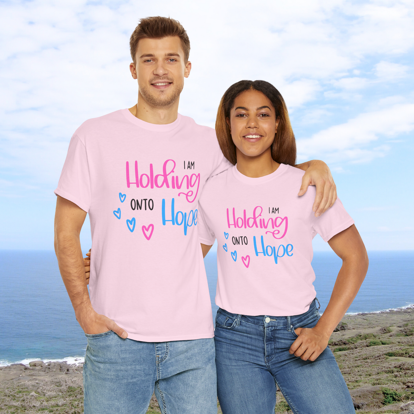 I am Holding onto Hope—Pregnancy after Loss Mantras and Affirmations (unisex T-shirt)
