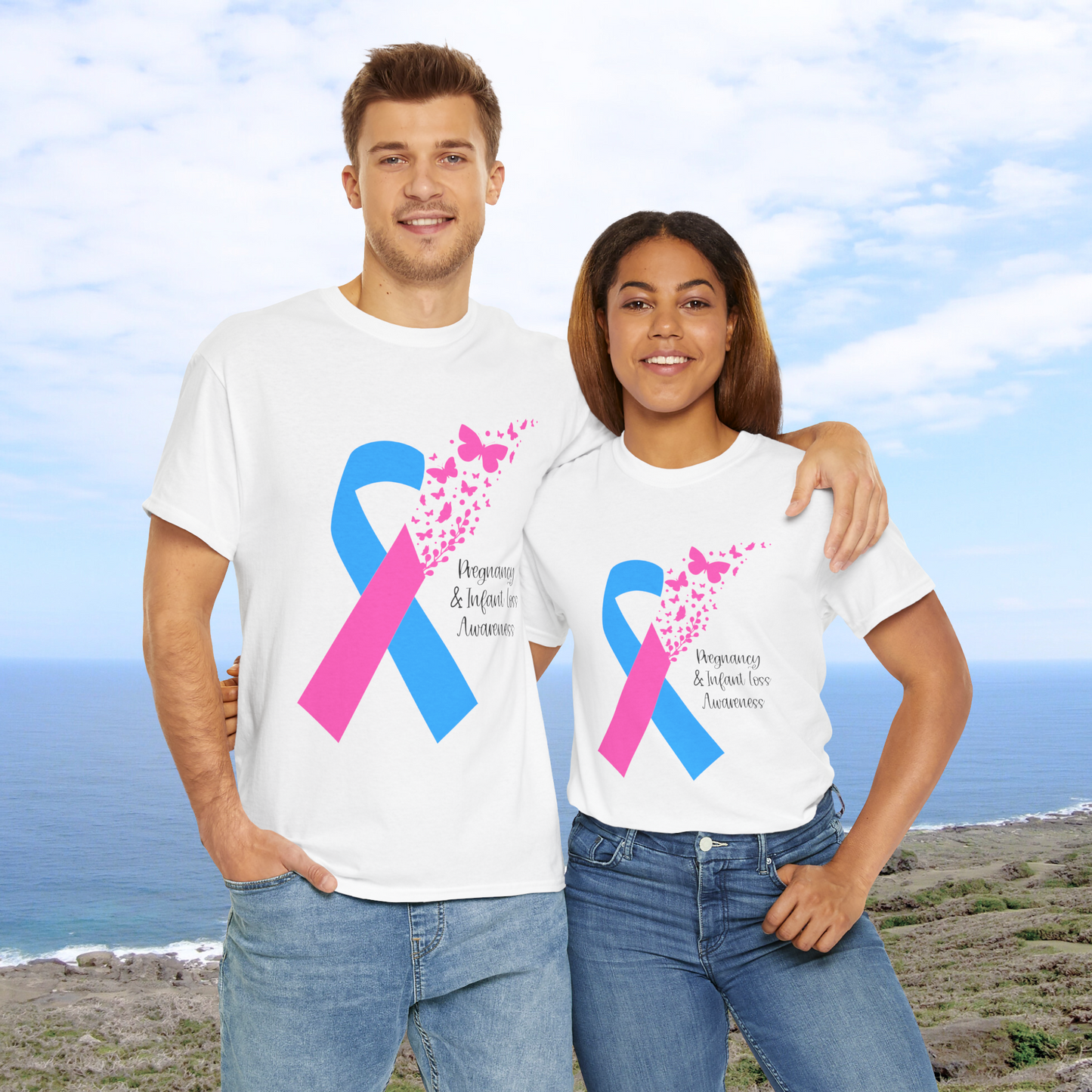 PAIL Awareness Ribbon with Butterflies—Baby Loss Awareness and Remembrance (unisex t-shirt)
