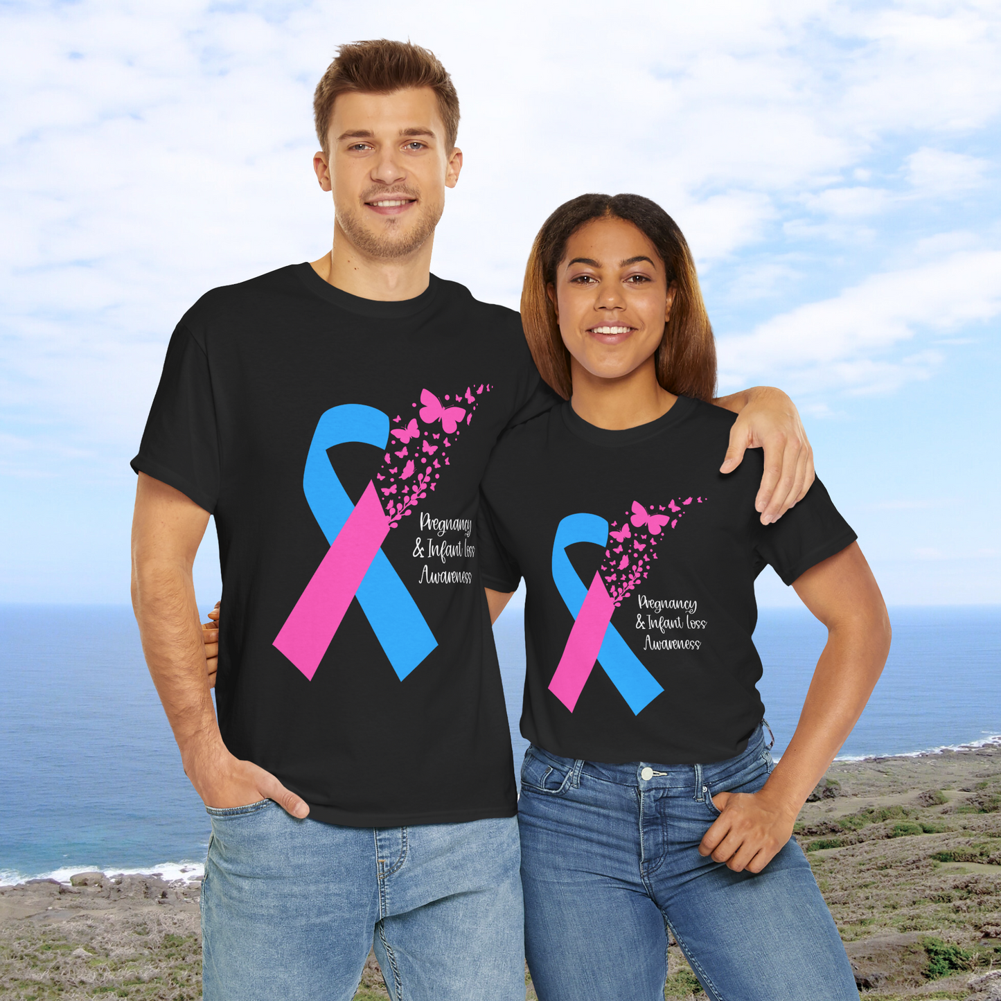 PAIL Awareness Ribbon with Butterflies—Baby Loss Awareness and Remembrance (unisex t-shirt)