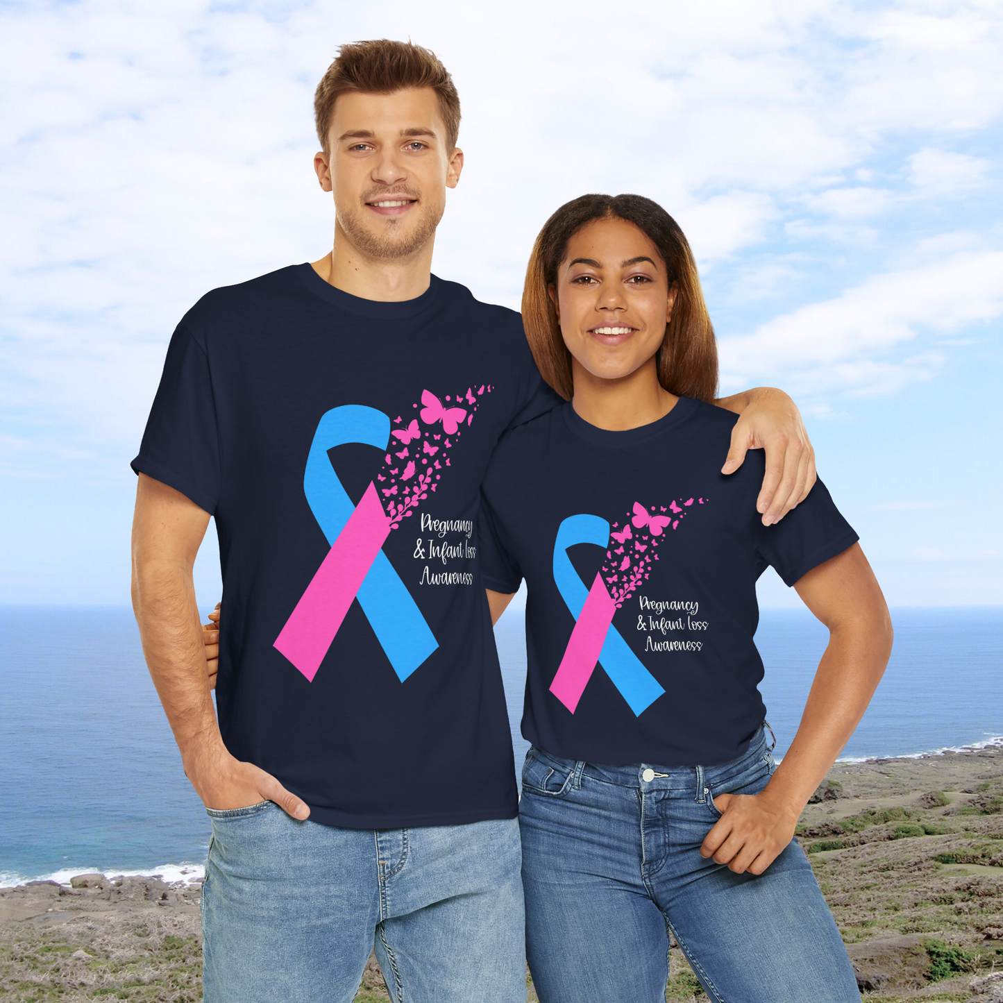 PAIL Awareness Ribbon with Butterflies—Baby Loss Awareness and Remembrance (unisex t-shirt)