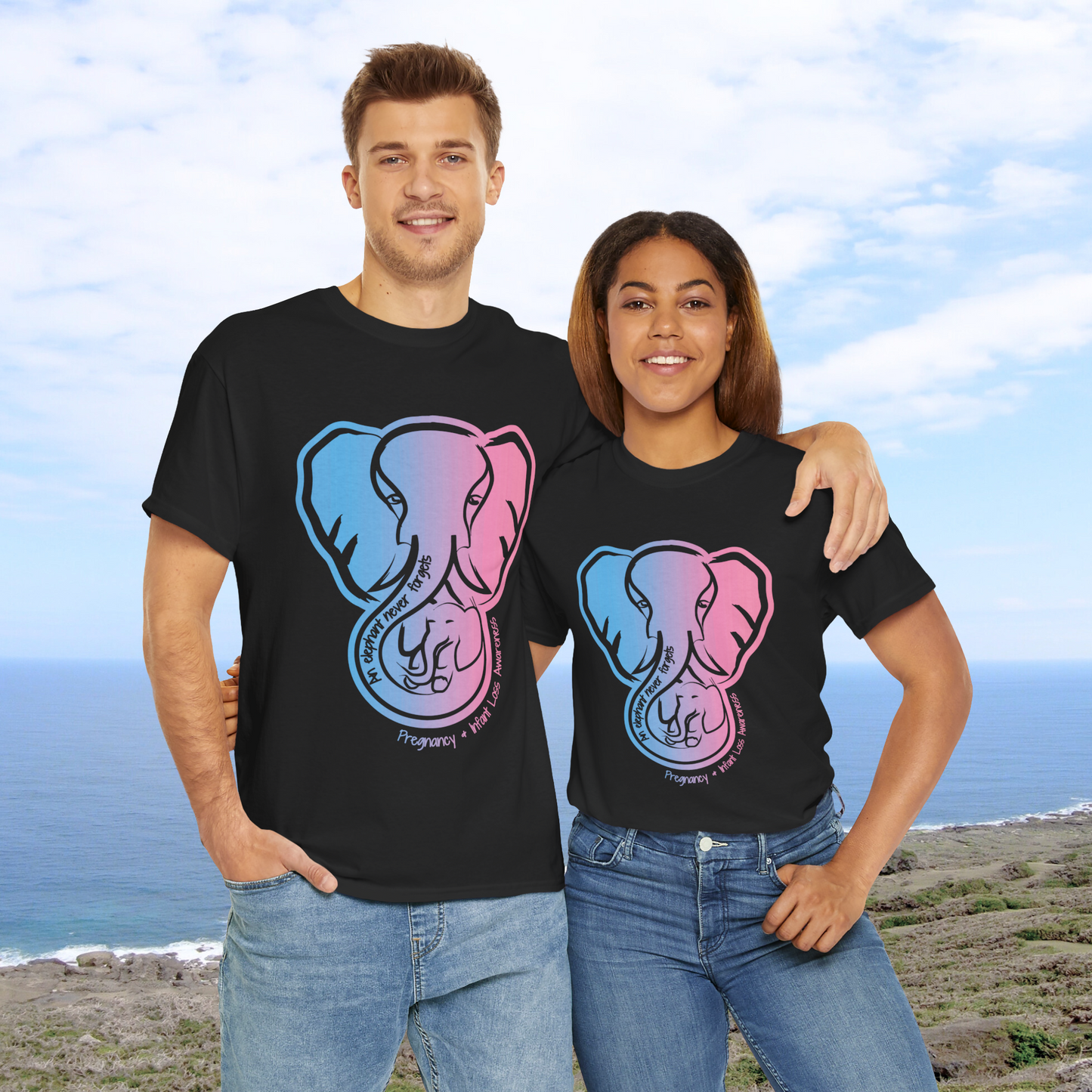 An Elephant Never Forgets; Mama and Baby—Pregnancy and Infant Loss Awareness (unisex t-shirt)