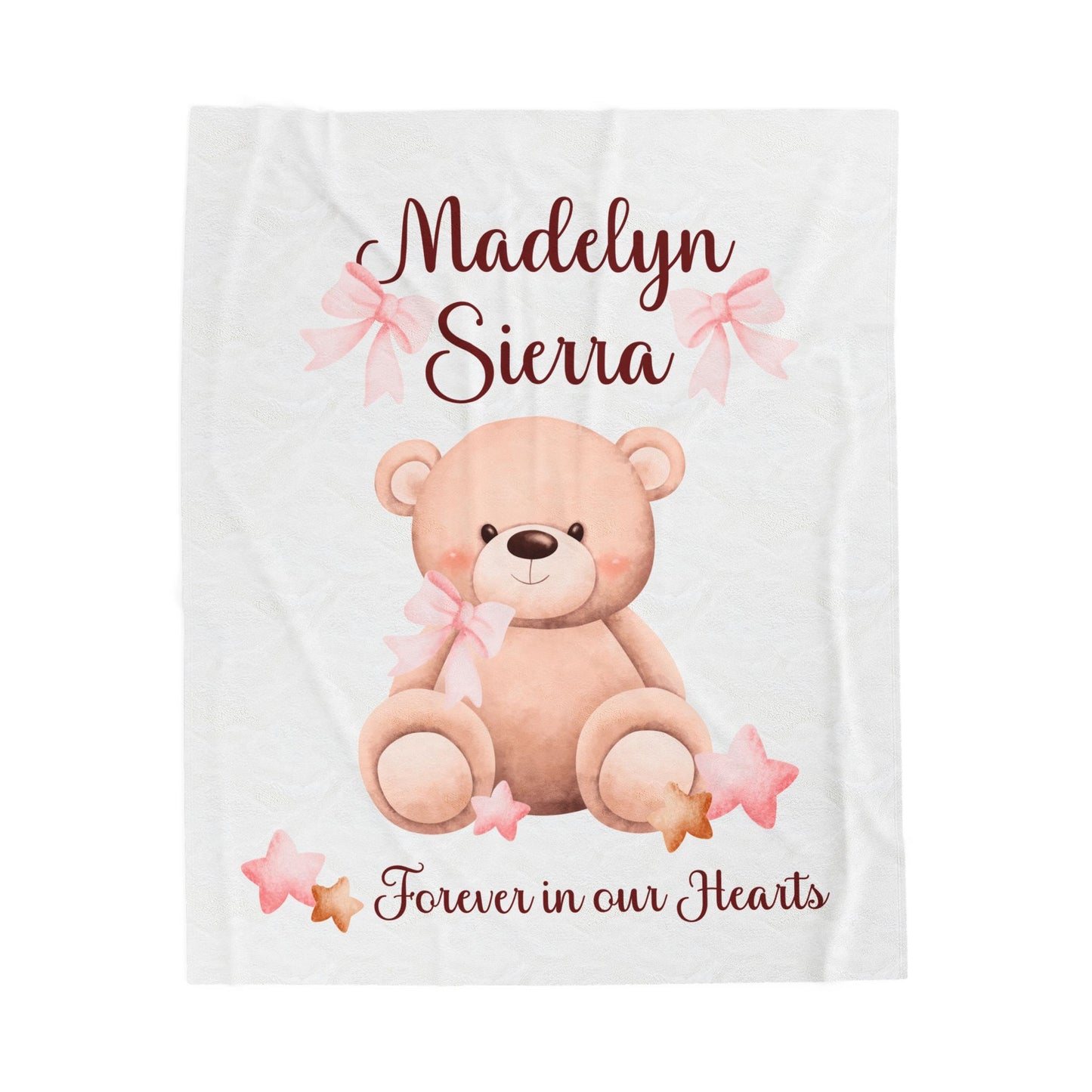 Teddy Bear Forever in our Hearts, Personalizable w/Name—Baby Loss Remembrance (minky velveteen blanket)