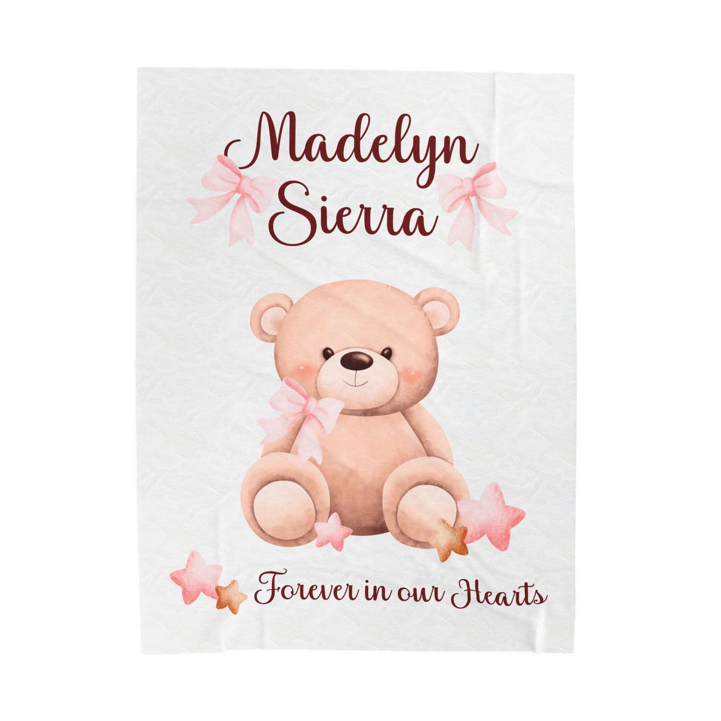 Teddy Bear Forever in our Hearts, Personalizable w/Name—Baby Loss Remembrance (minky velveteen blanket)