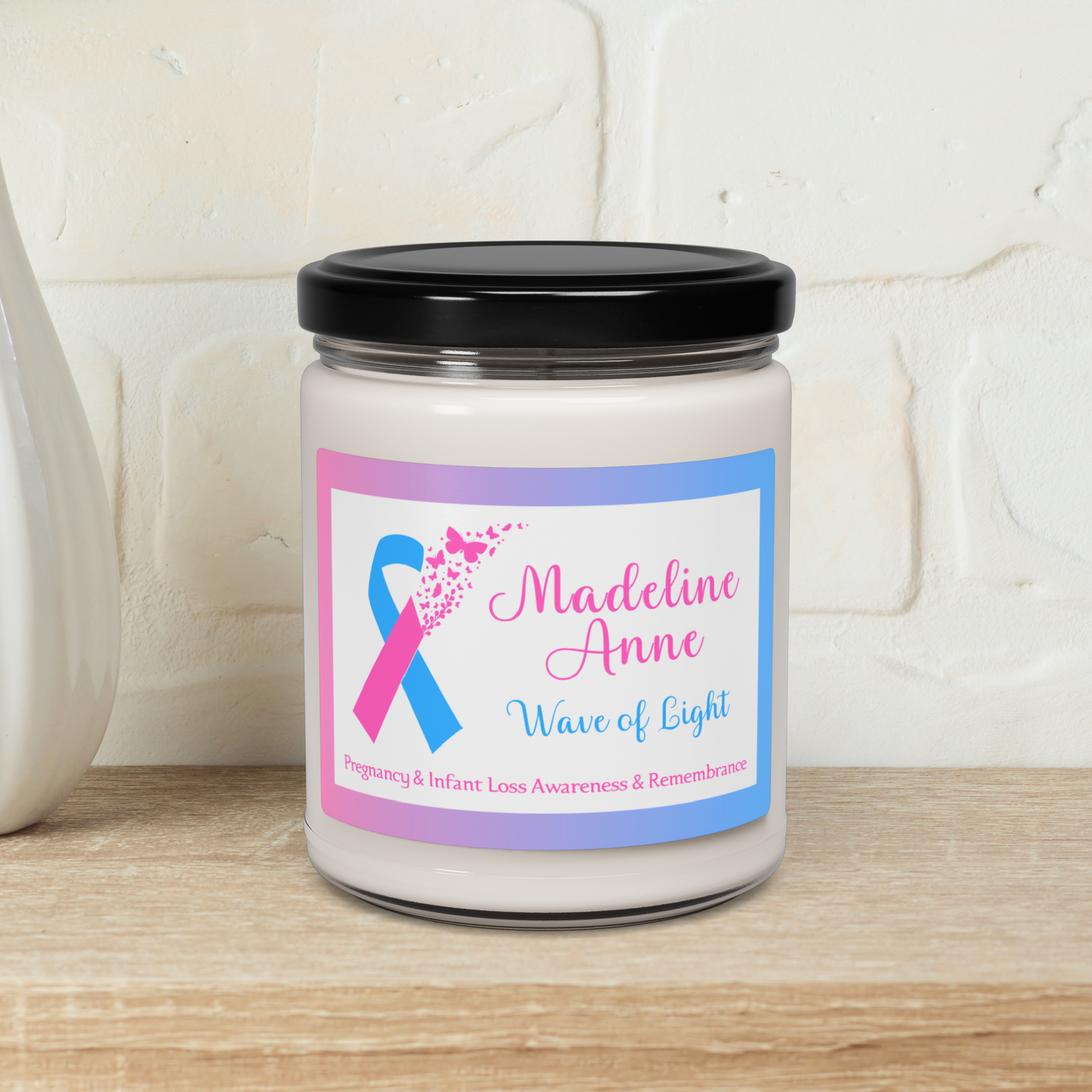 Wave of Light w/PAIL ribbon; Personalizable w/Name—Baby Loss Remembrance (9 oz soy candle)