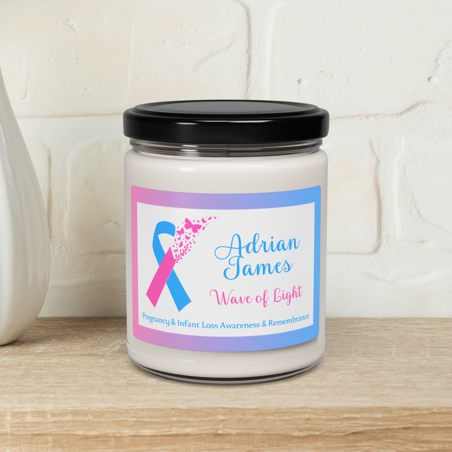 Wave of Light w/PAIL ribbon; Personalizable w/Name—Baby Loss Remembrance (9 oz soy candle)